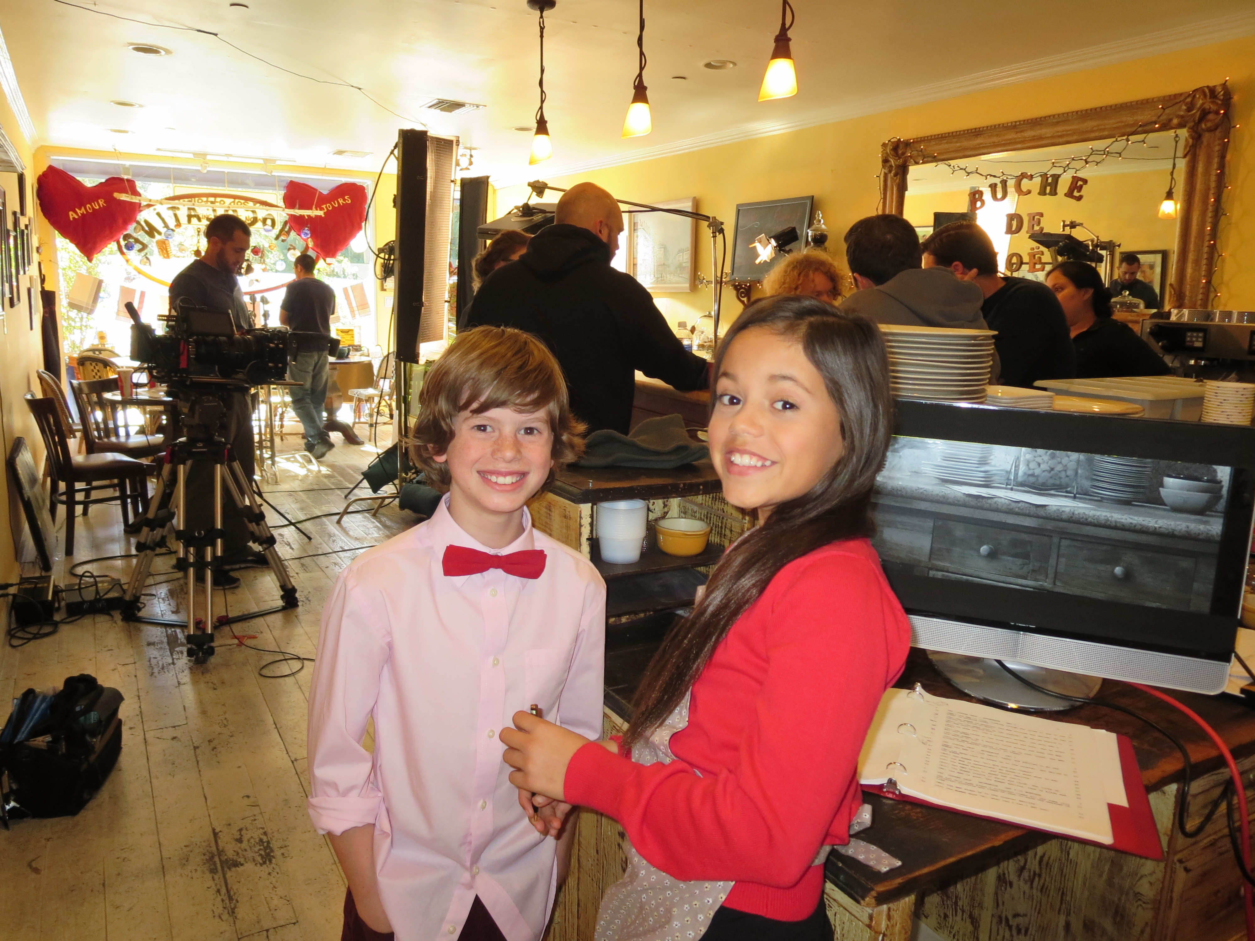 Drew Justice with Jenna Ortega on set of Young Love
