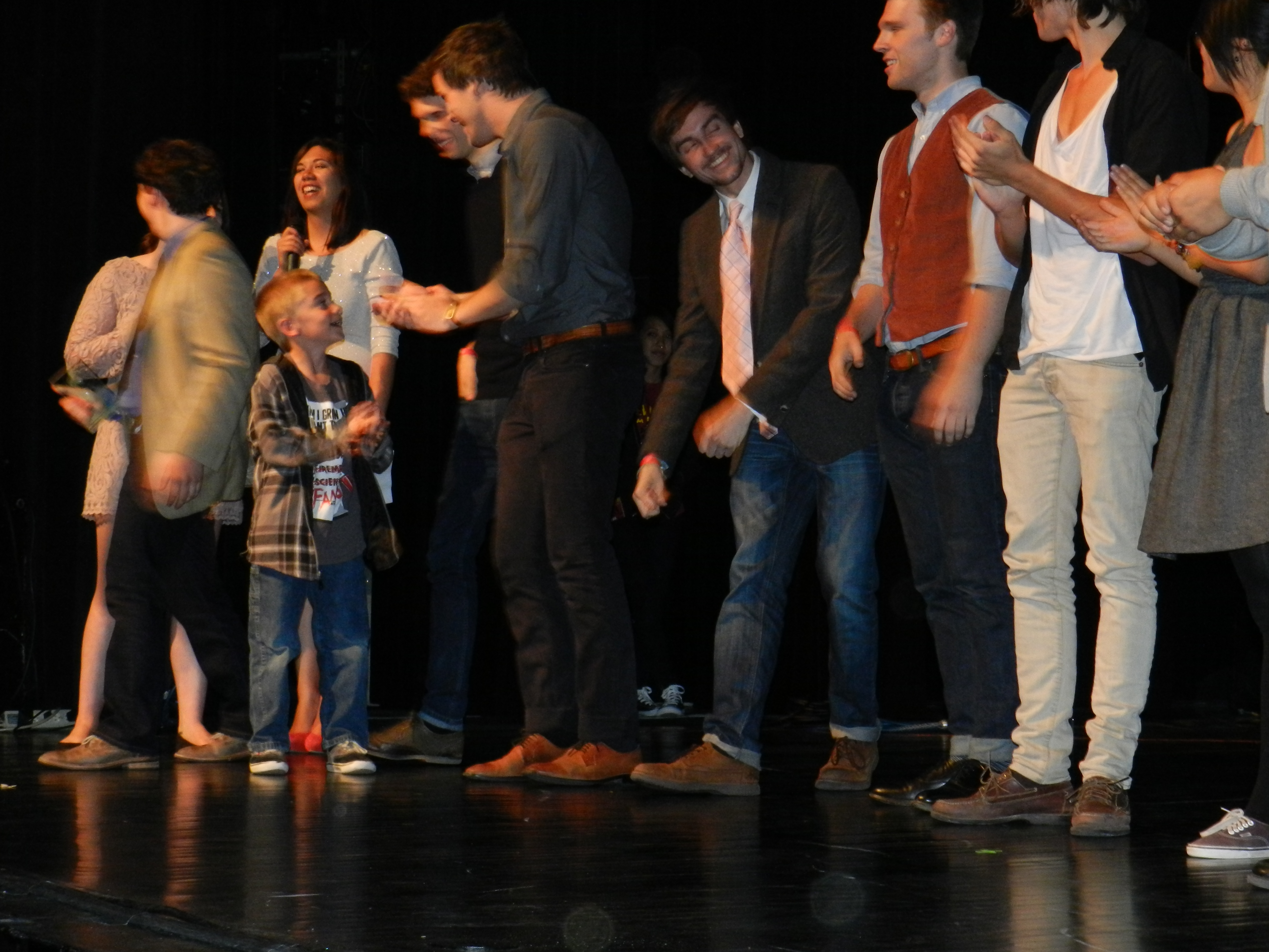 Austin on stage with the cast and crew from Trunko after winning the peoples choice award of the night.