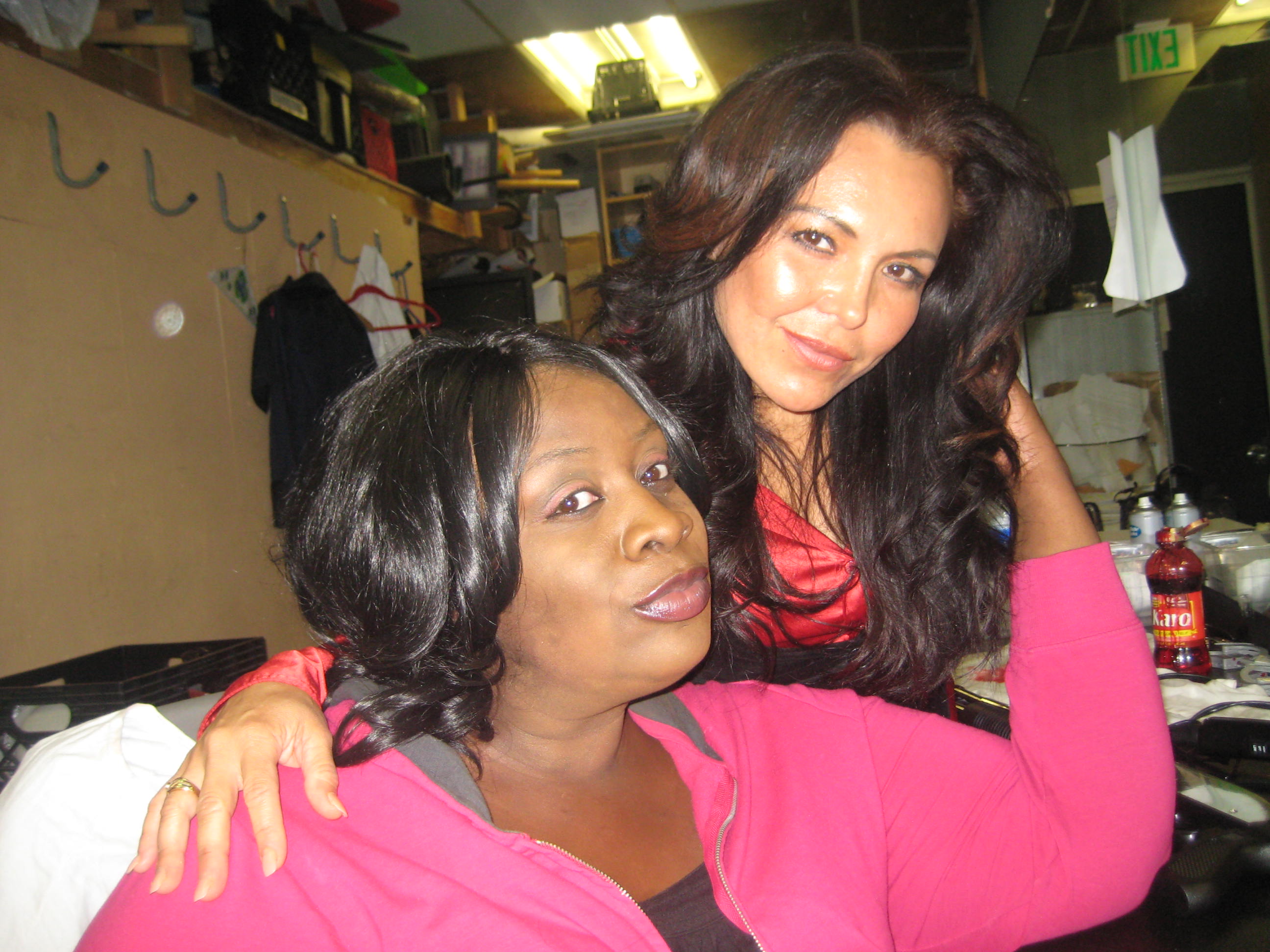 Sandra Santiago with Comedian Kashuna Perfected at the LE TRES STAGE Theatre at the dressing room of Reservoir Bitches show in Hollywood California http://www.sandrasantiago.com https://www.facebook.com/SandraSantiago.page?ref=hl