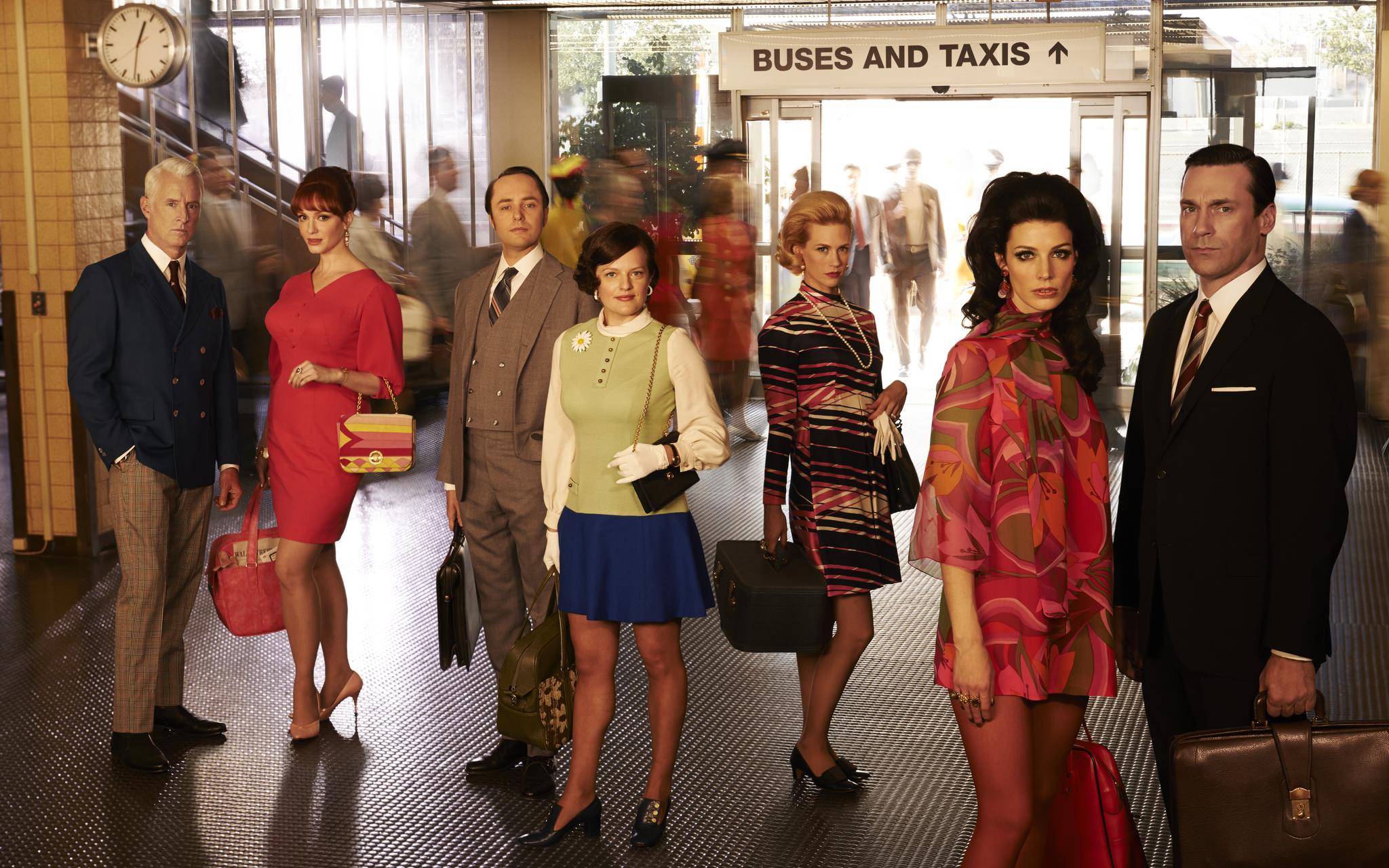 Still of January Jones, Elisabeth Moss, Jon Hamm, Christina Hendricks, Vincent Kartheiser, Jessica Paré and John Slattery in MAD MEN. Reklamos vilkai (2007)