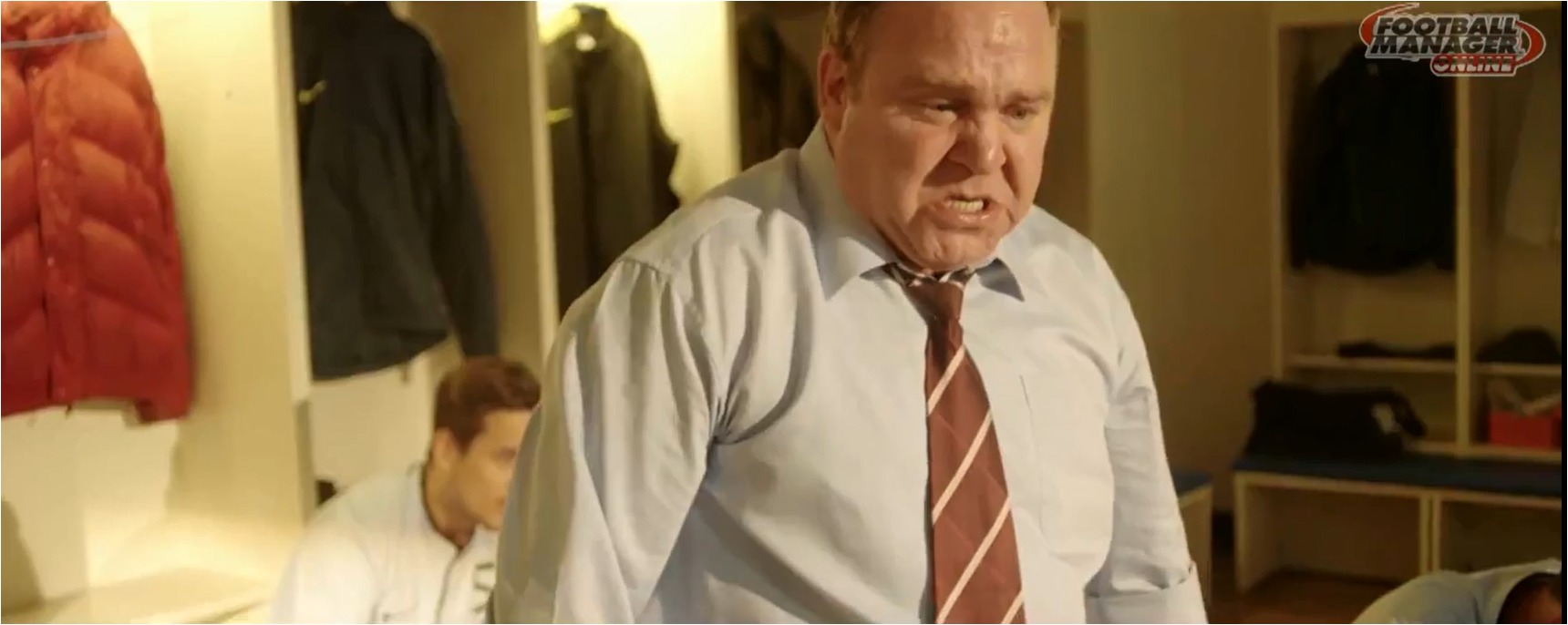 Still of Dean Dawson as an irate coach in a commercial for Sega's Football Manager Online.