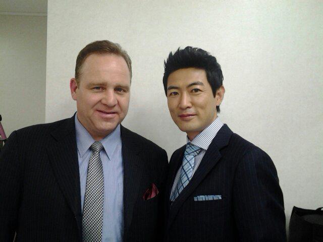 Actors Dean Dawson and Choe Min posing for the camera before going to set for tvN's Crazy Love.