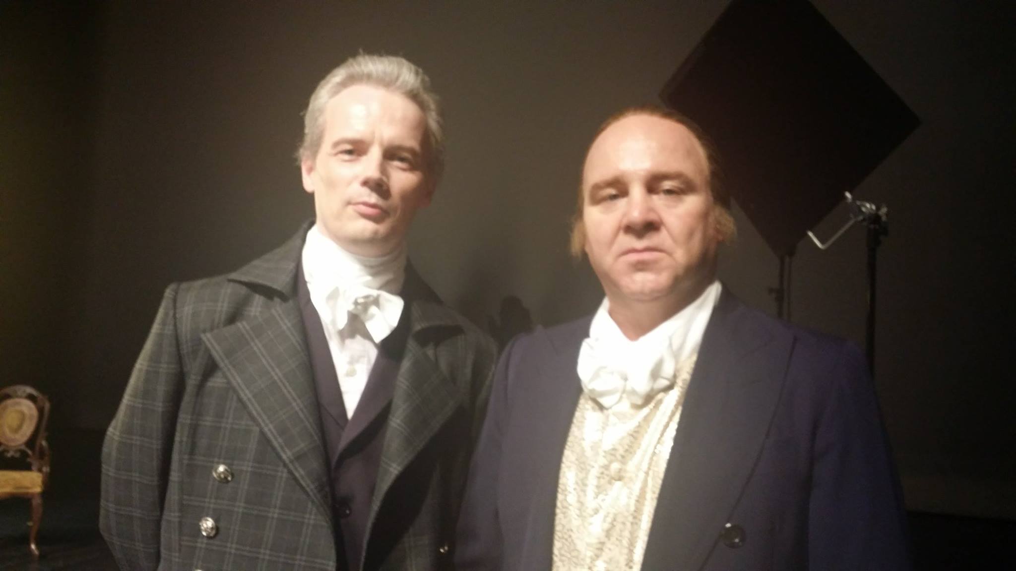 Dean Dawson as Aaron Burr and Liam Lusk as Alexander Hamilton in the upcoming EBS television program, Secrets of Supremacy.
