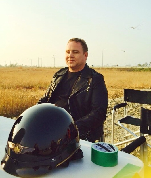 Dean Dawson on location for a CGV Channel Station Identification commercial. Clothes and accessories by Harley-Davidson.