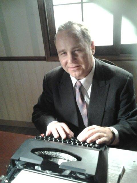 At the typewriter as a Red Cross Worker repatriating Koreans after WW II for KBS television.