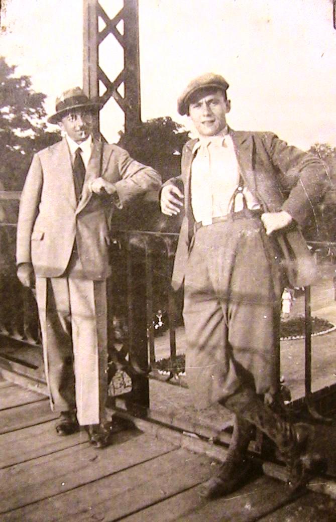 1932. Screenplay Hero ANDRE FRODEL (hat) with Victor Perantoni (beret). Known as a world famous stamp forger, ANDRE was really an honest lithographic artist, not a defrauding counterfeiter. A praised genius expert, lauded by stamp collectors world-wide.