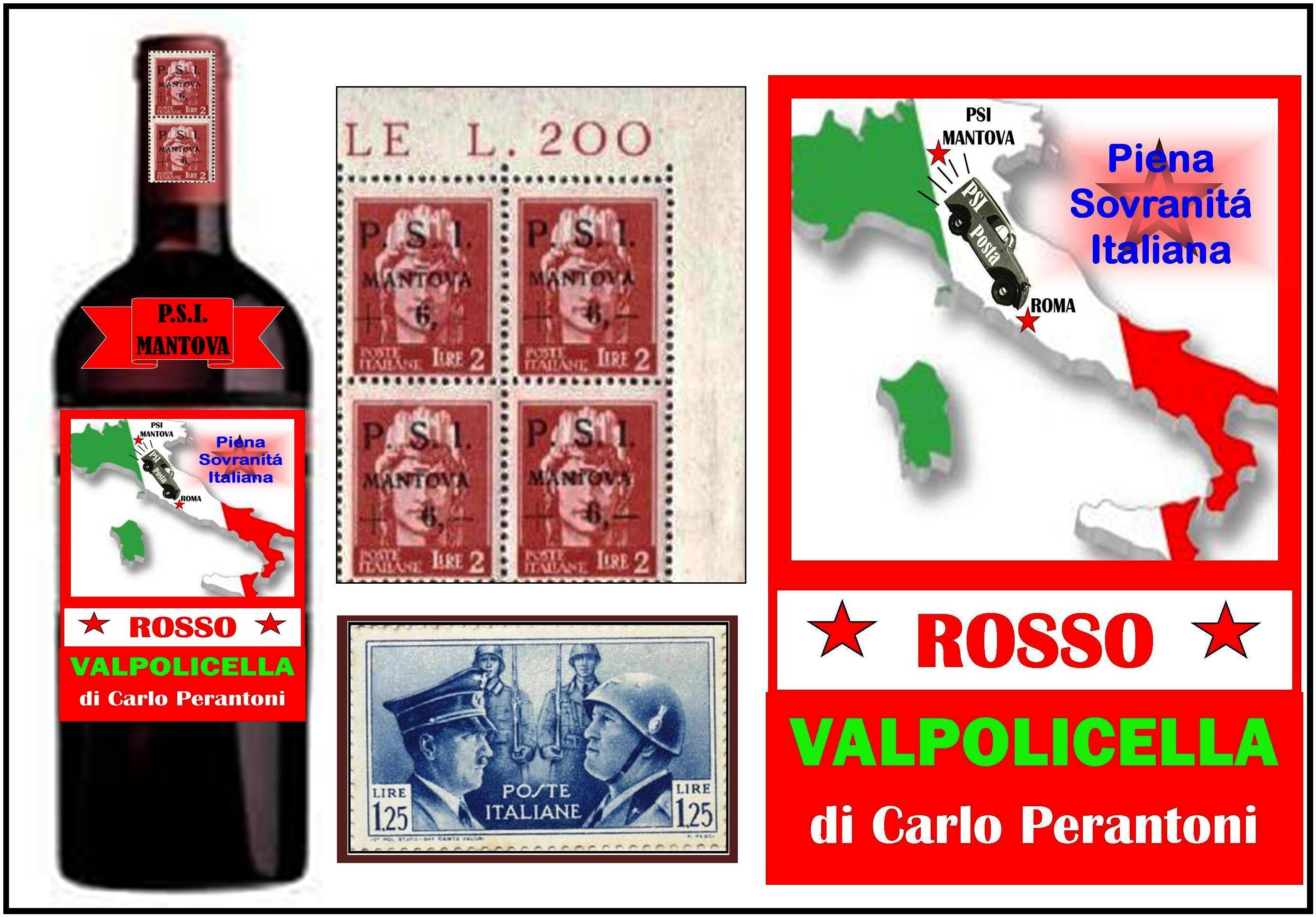 Post war stamps of Mantua's local government prior to the re-unification of the Italian Republic. In 1945 when communist partisans wanted to arrest Victor, these were used by Carlo as tax seals on bottles donated as gratuity to the local partisans.