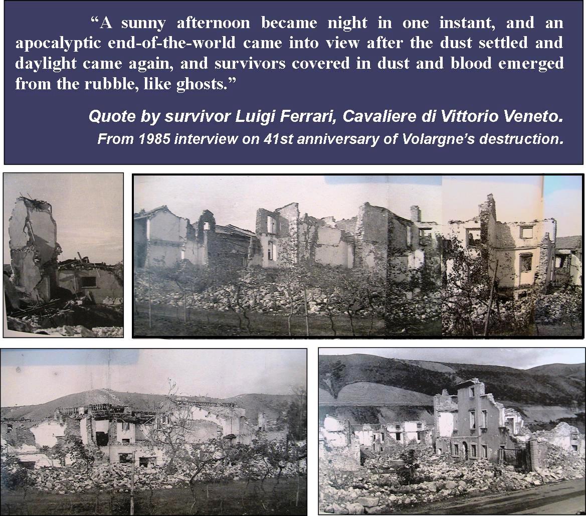 21 November 1944 three allied warplanes fired on the infamous munitions train which Germans kept under guard, parked about 100 meters adjacent to our little town Volargne. The result was a giant explosion which destroyed our entire town in one instant.