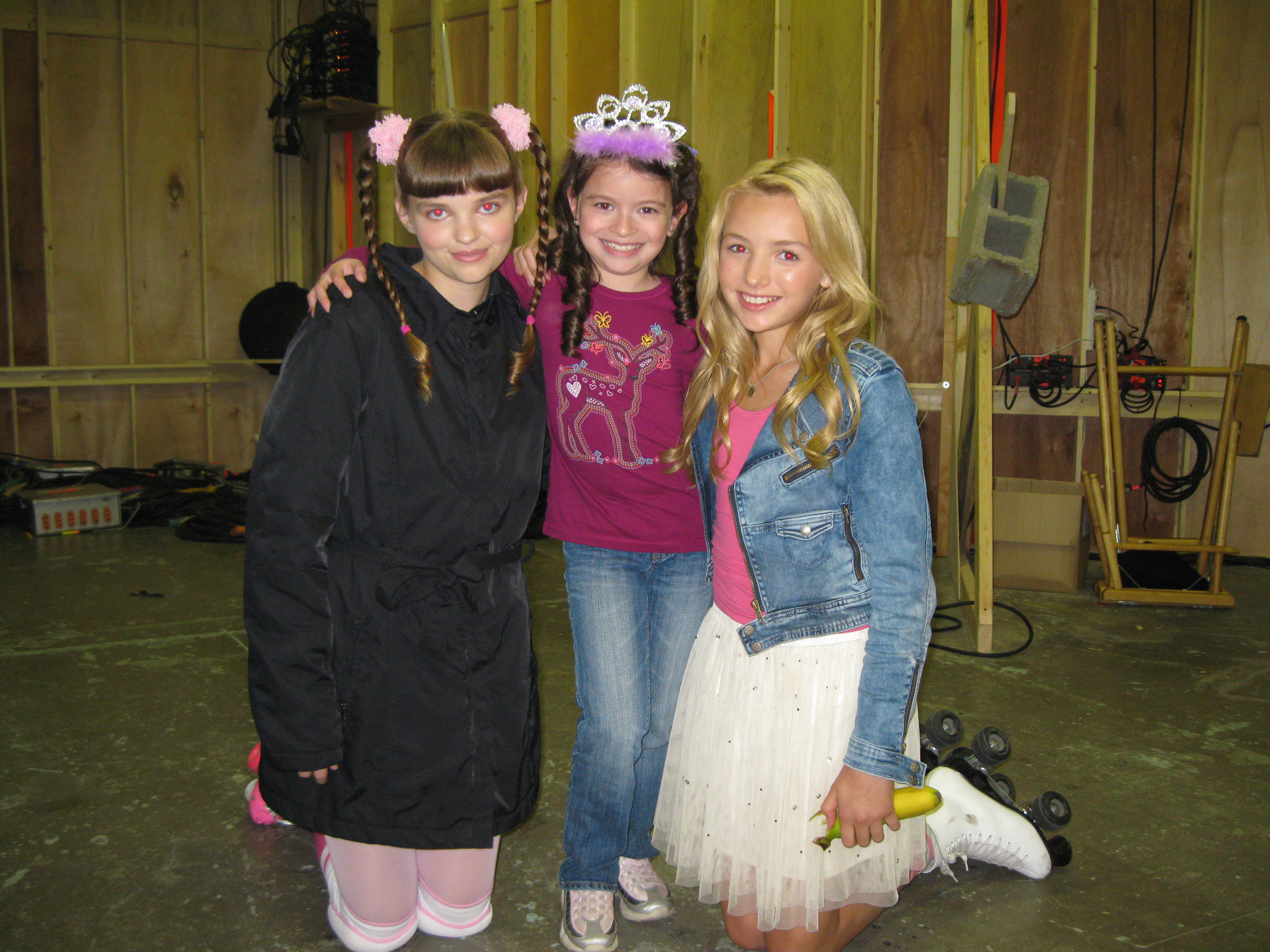 Dalila Bela, Laine Macneil & Peyton List on the set of 