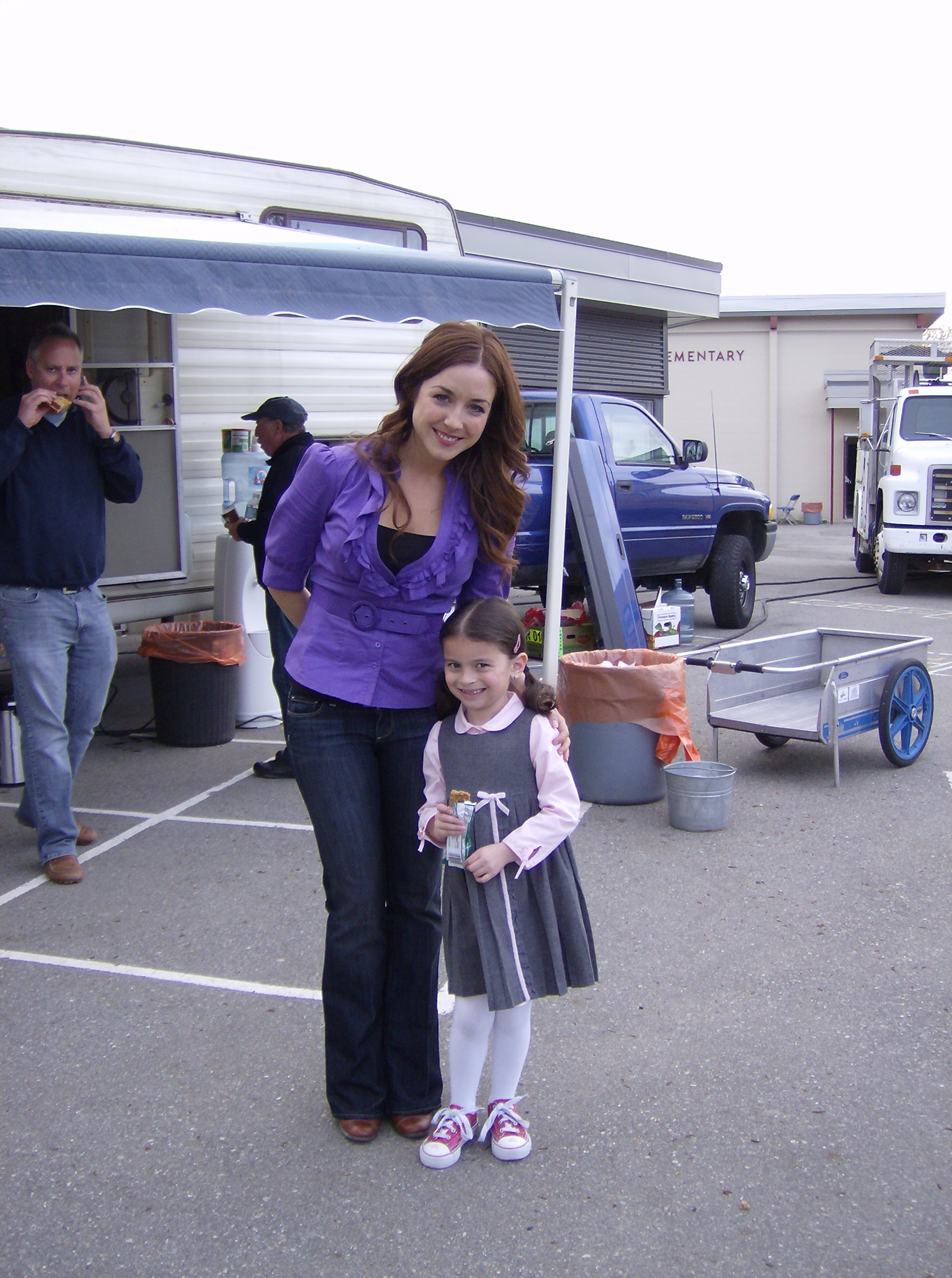 Dalila Bela & Erin Karpluk on the set of Mrs. Miracle