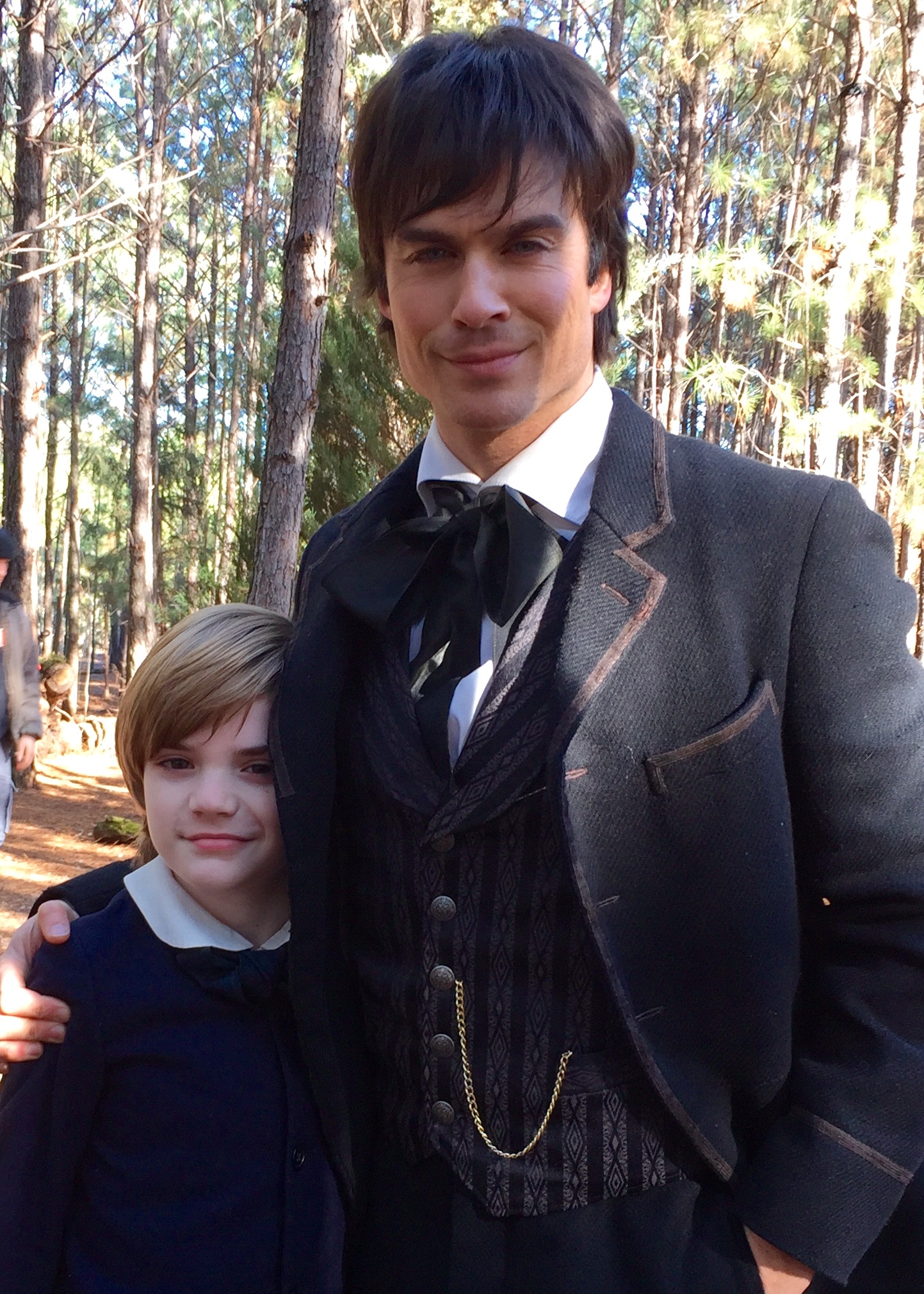 Sawyer Bell and Ian Somerhalder on the set of The Vampire Diaries