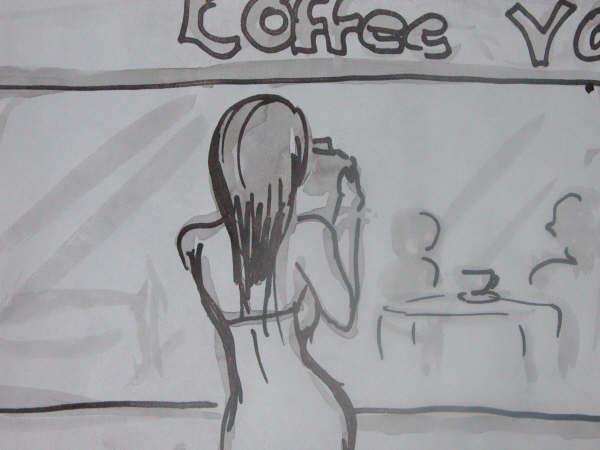 Story board de cortometraje Cuerpo Lantente. Dibujado por Gabriela Lyon Browne.