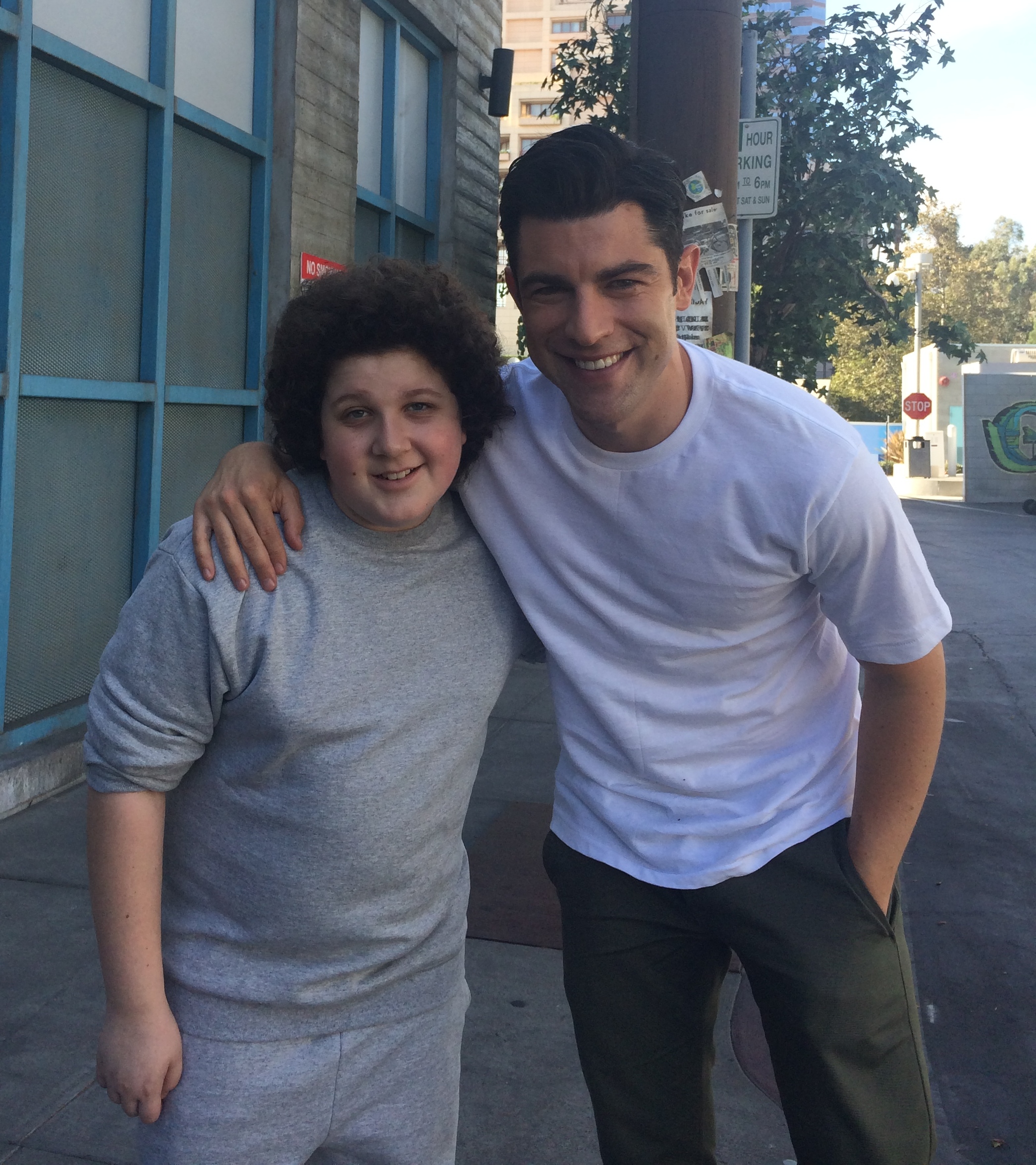 Sam and Max Greenfield on the set of New Girl