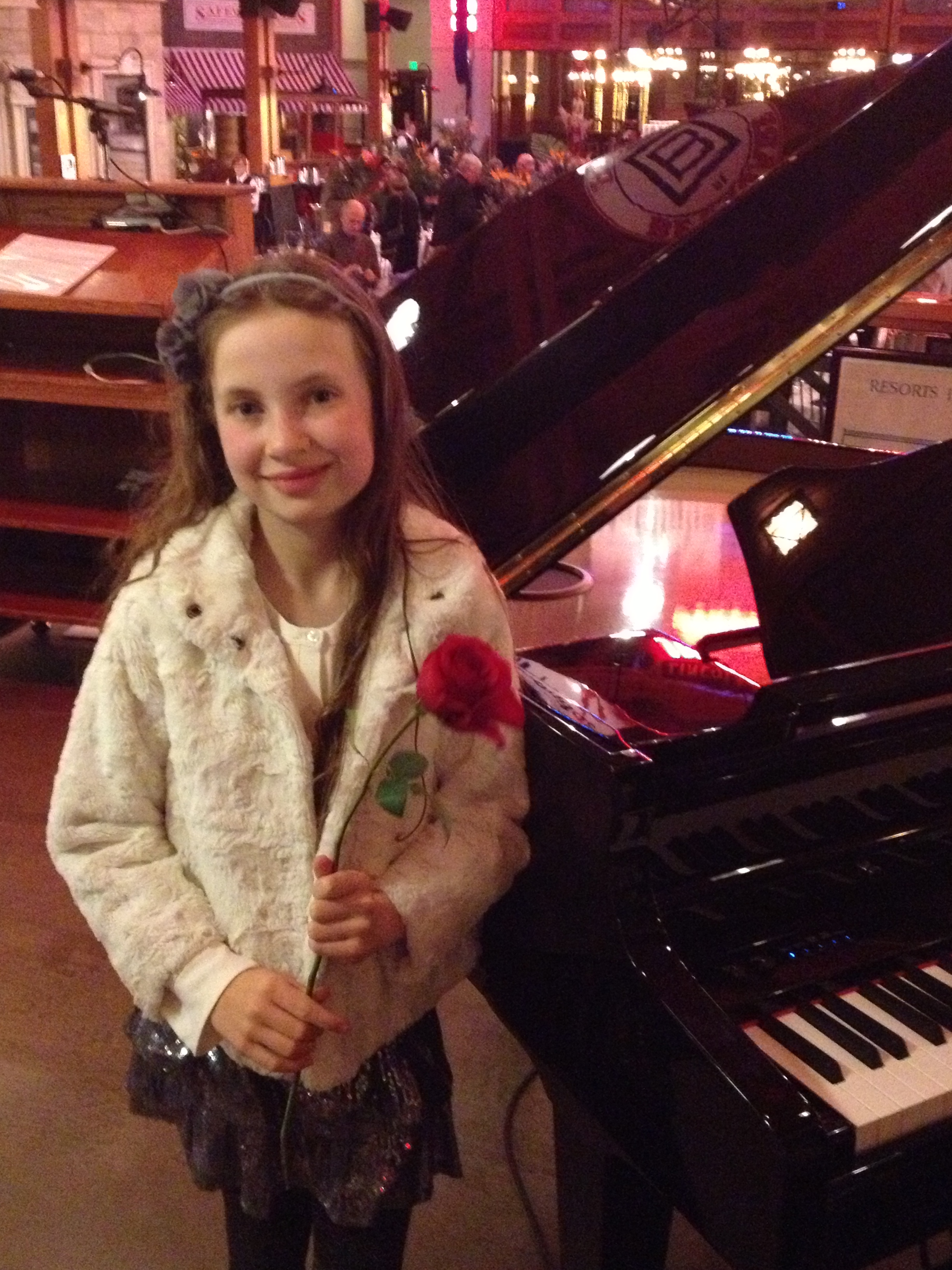 Malia after her piano performance at a City of Calgary event at Heritage Alley, Heritage Park.