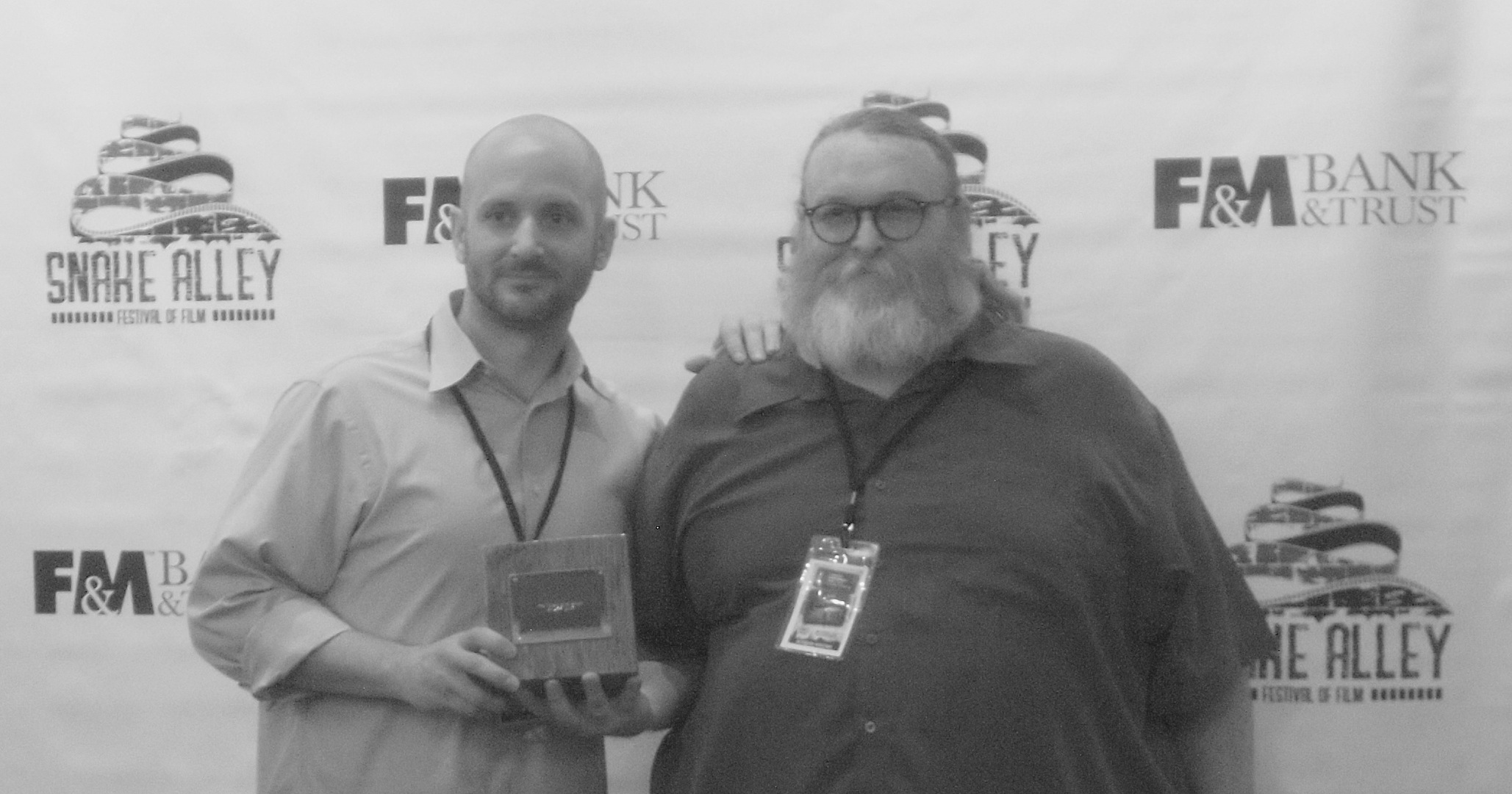 With Mikeal Burgin, after winning the Writer's Block Award at the 2015 Snake Alley Festival of Film, for our 
