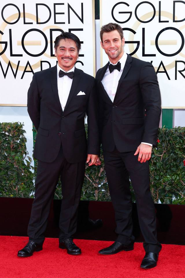 Actor Matt Heller and friend fashion designer Alan Del Rosario at the Golden Globes(2014)