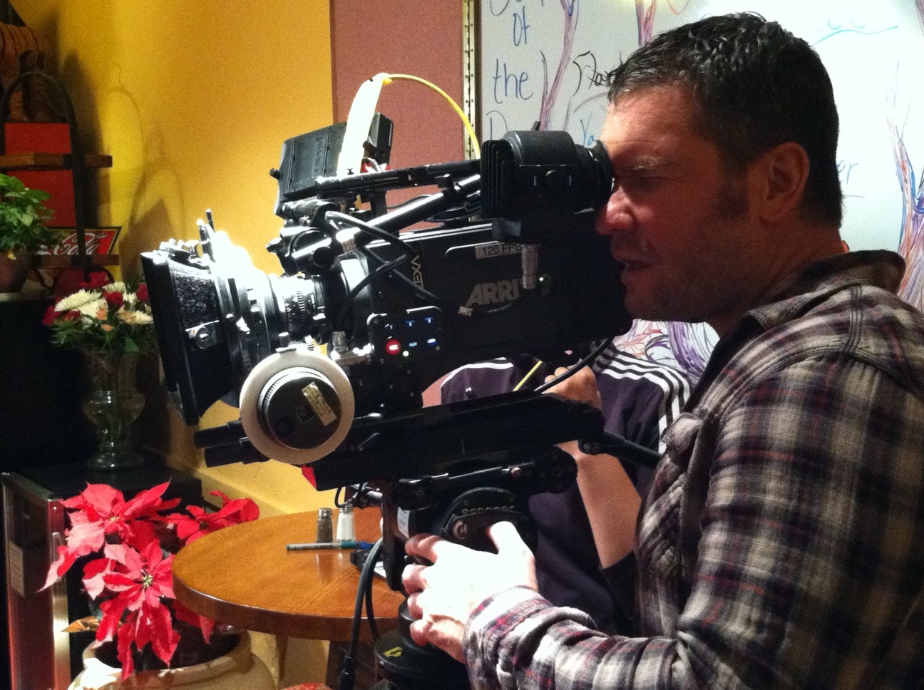 Lining up a shot as Ryan Calhoun on the set of THE HARROWING