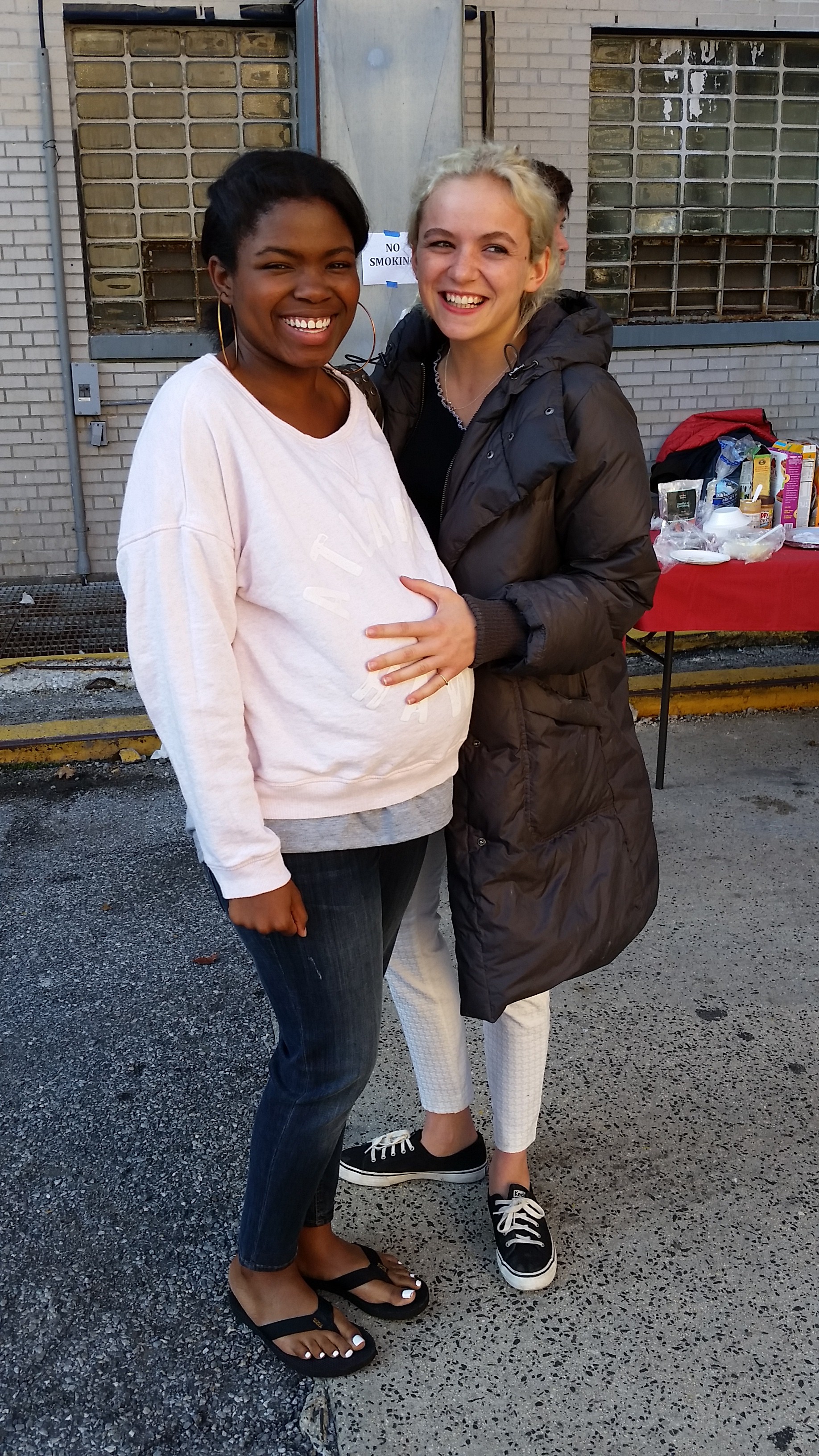 Kyanna playing the part of a pregnant teen on the set of 