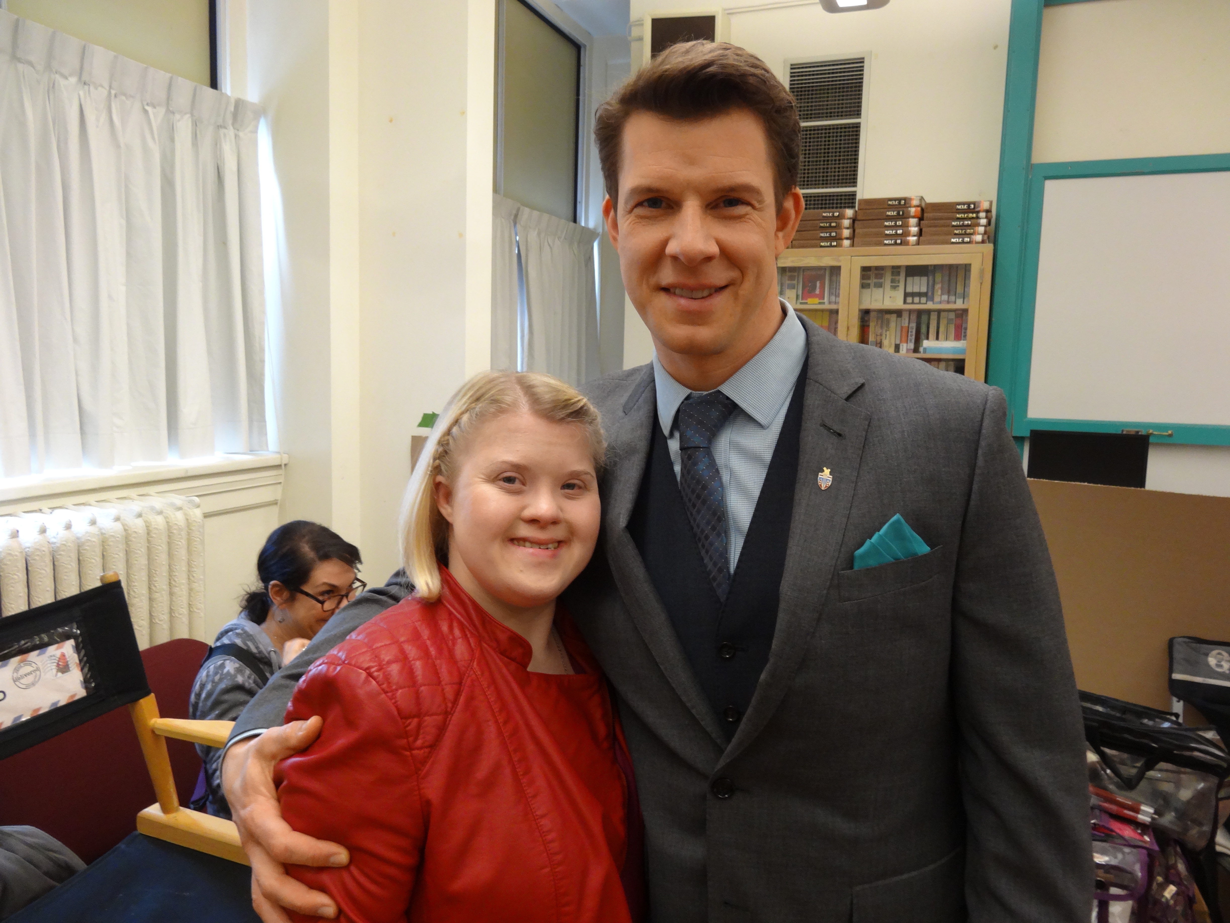 Jessica Kishner Morgan and Eric Mabius on the set of Signed, Sealed, Delivered.