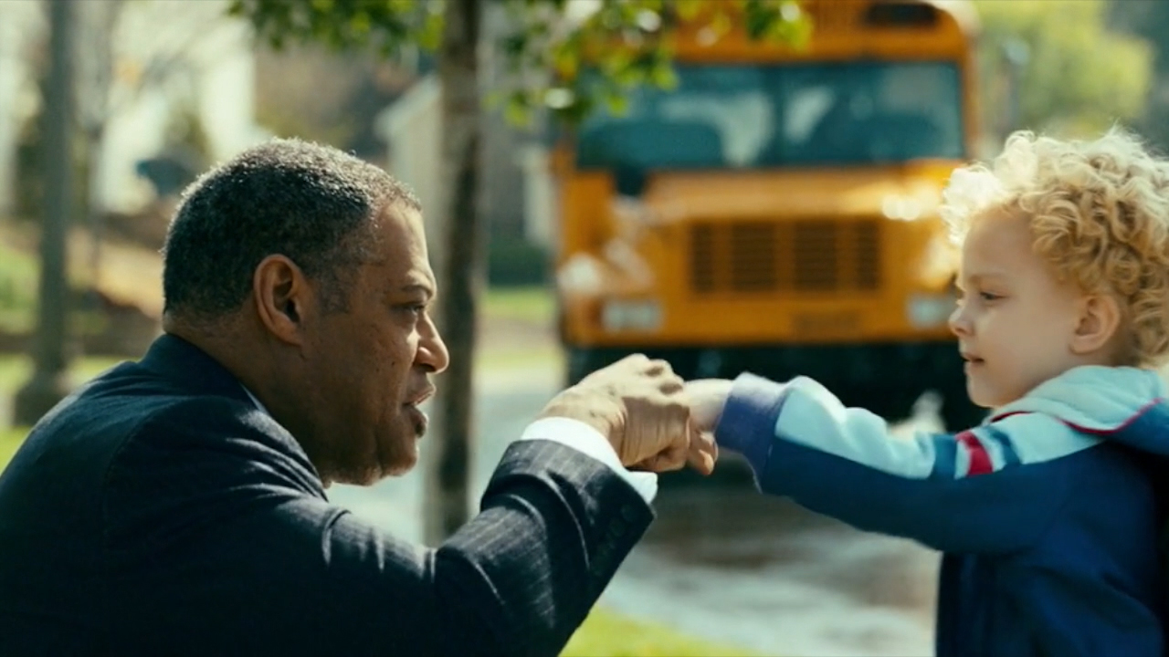 (from left) Laurence Fishburne and Christian Ganiere - Tele 2 - HBO Being Frank off to the school bus