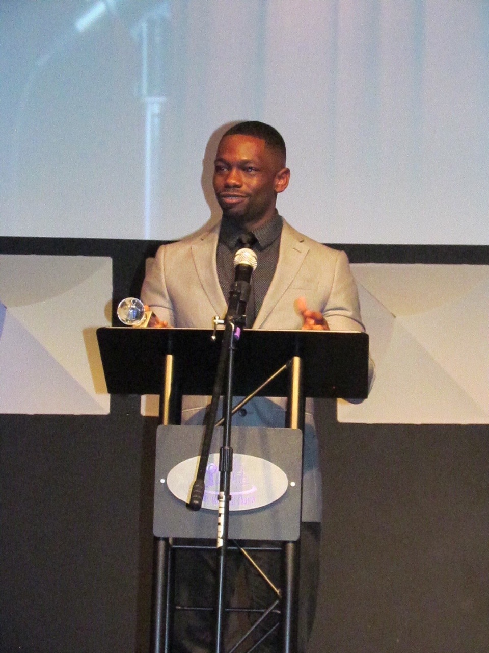 Patrick Vann receiving honors for Best Actor at The Aletheia Fellowship of the Arts Truth Awards
