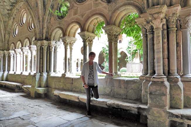 Posing at Fontfroide Abbey, Corbières, southern France.