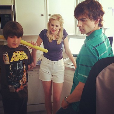 Kelly Rutherford, Christopher Gorham, & Jacob M Williams on the set of The Stream.