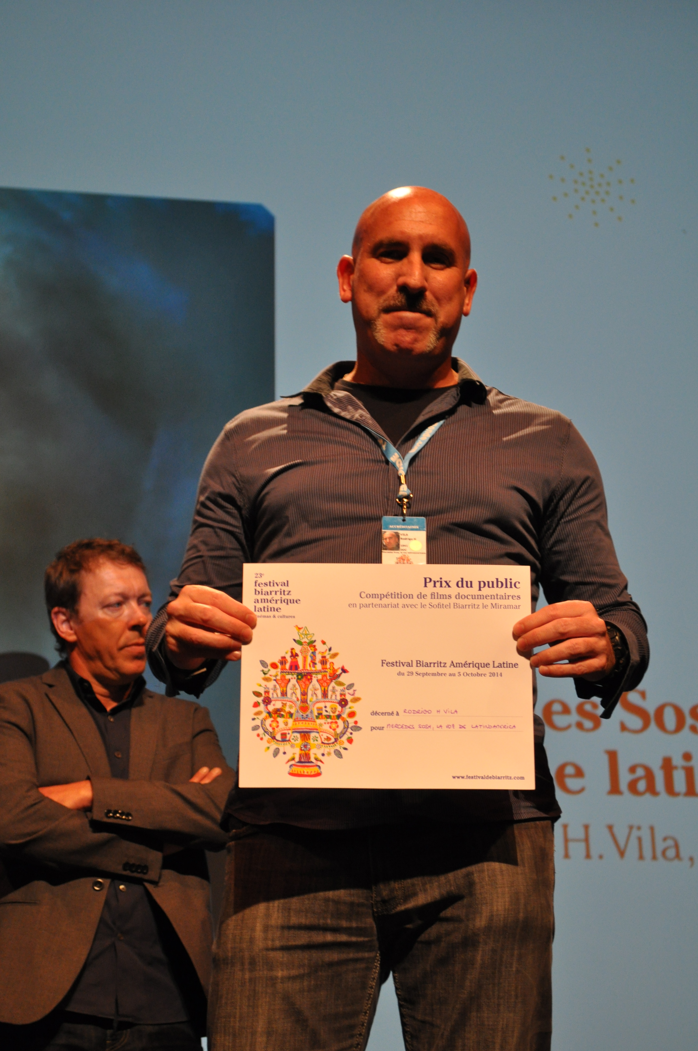 October 2014. Award Winner as Best Documentary Prix du Public at Biarritz Film Festival in France. Rodrigo receiving the award.