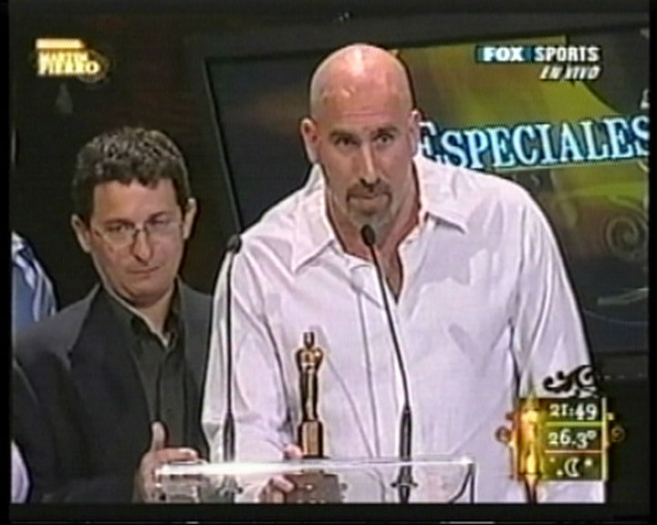 Receiving the Martin Fierro Award as Best Argentinean Production for Foreign Countries. Rodrigo Vila with Producer Pablo Mascareño.