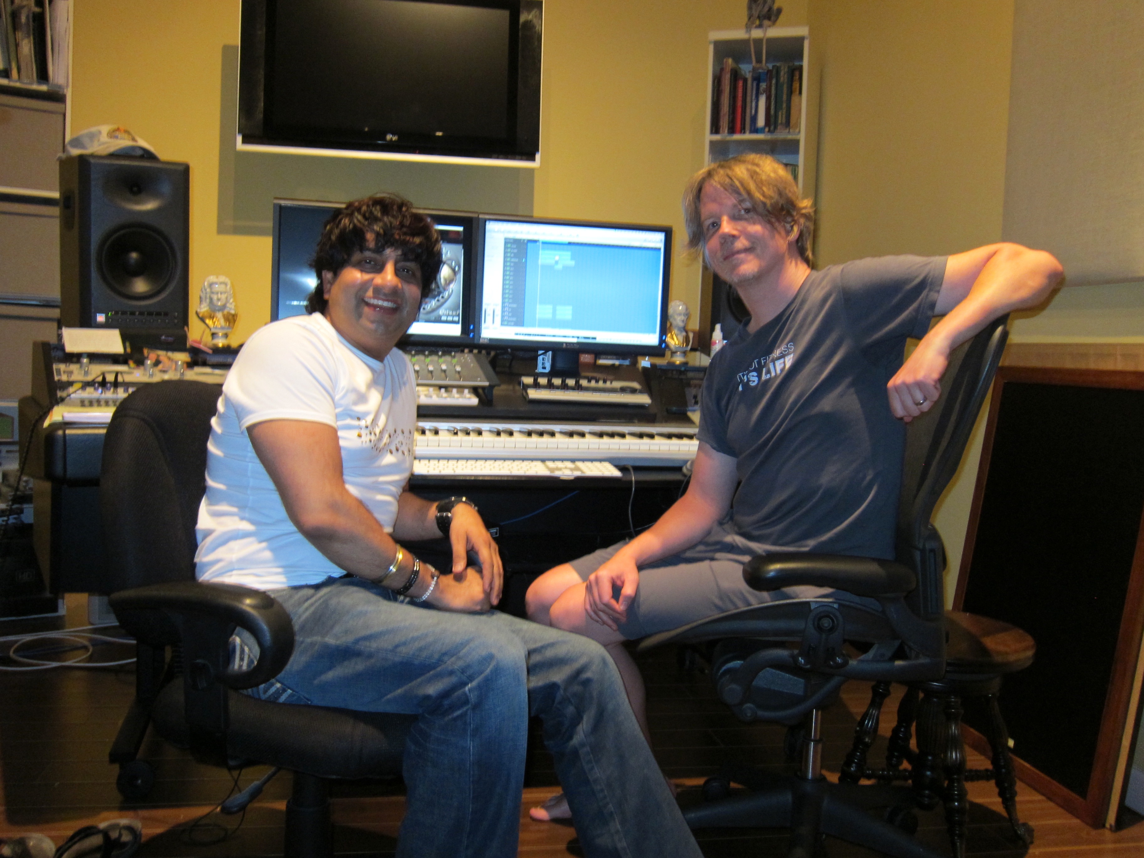 Cj with Bc Smith while recording songs for the movie OUTSOURCED. Cj was asked to come and do only one song, but having song completed only in 20 mnts, Cj was offered all four songs of the movie.