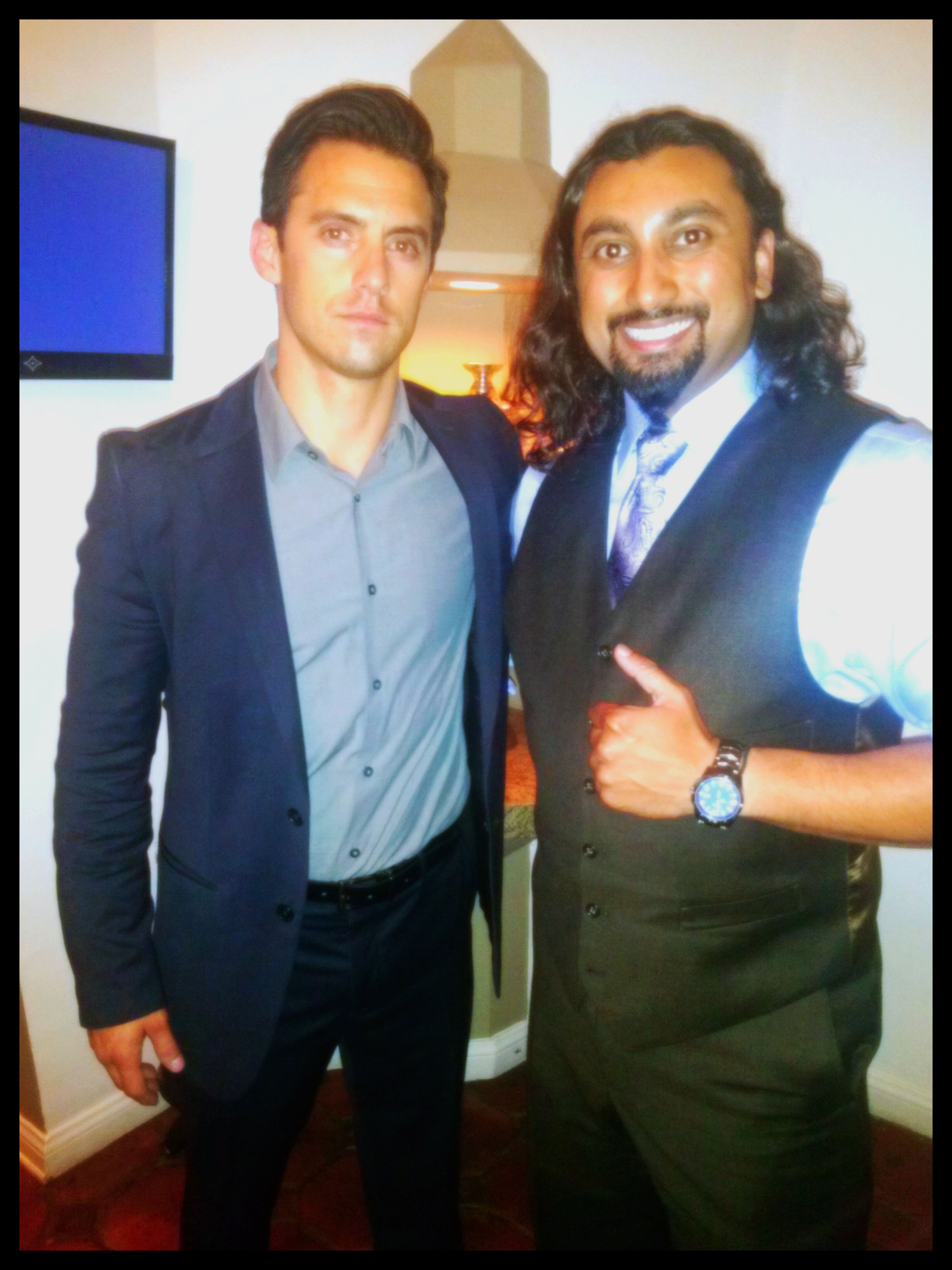 with Milo Ventimiglia while shooting 