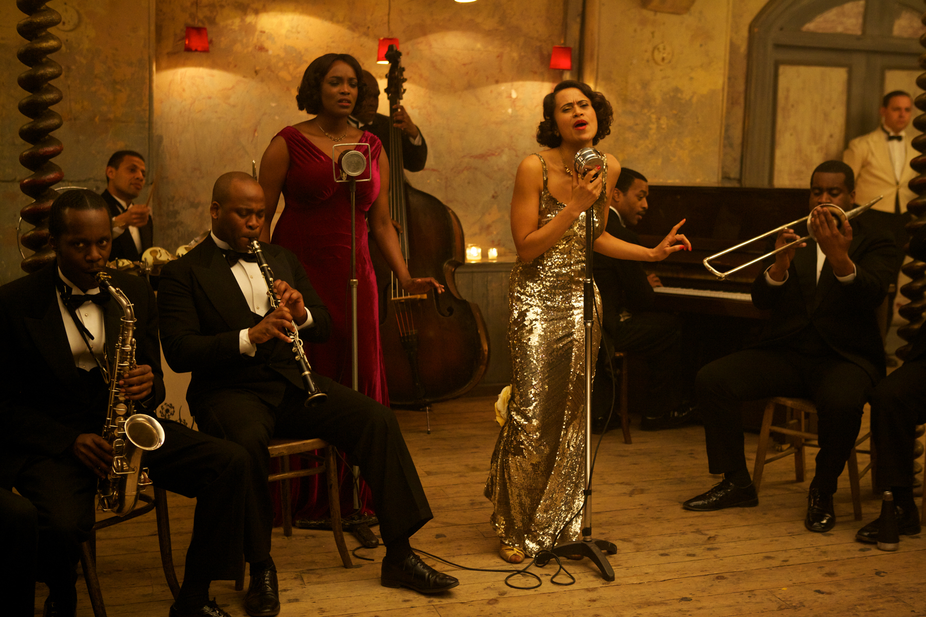 Still of Angel Coulby, Charles Angiama, Wunmi Mosaku and Steve Williamson in Dancing on the Edge (2013)