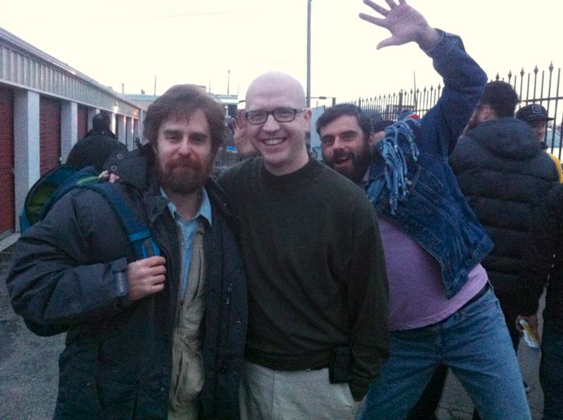 On set with Sam Rockwell and Jemaine Clement in 