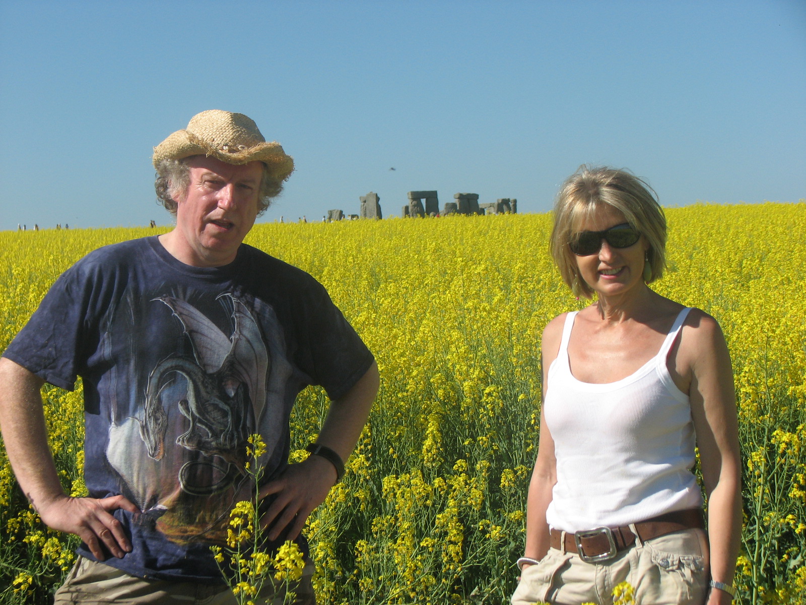 Miles Johnston with Vicky Angel at Stonehenge crop circle, June 2010, during a Bases project crop circle shoot.