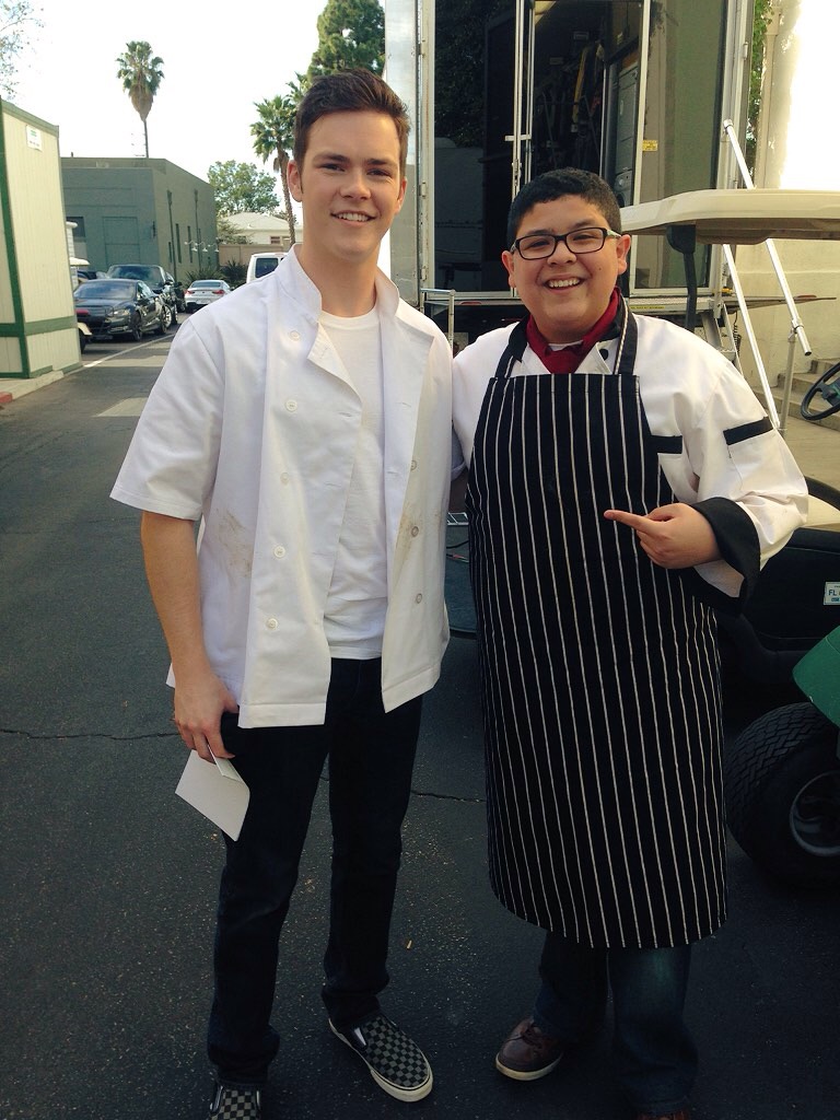 Garrett posing with Rico Rodriguez (Manny) on the set of ABC's Modern Family
