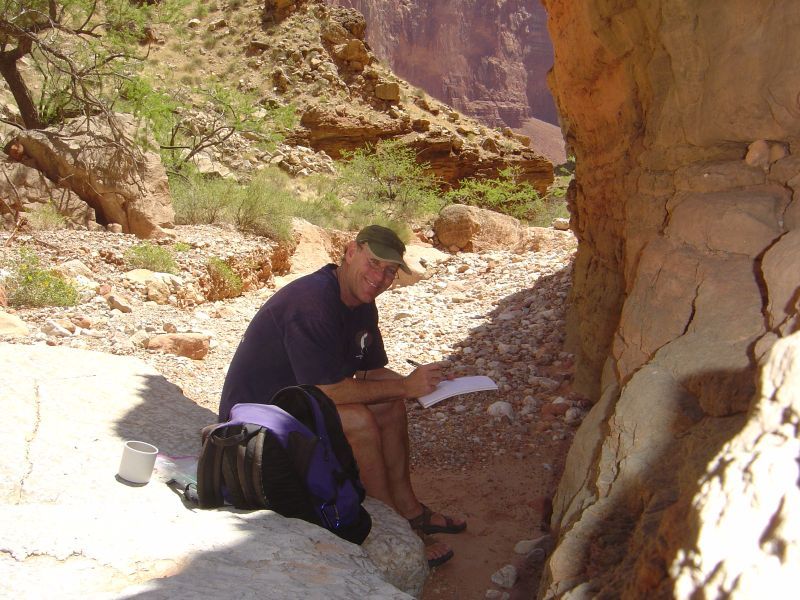Randall making notes at the bottom of the Grand Canyon, Arizona.