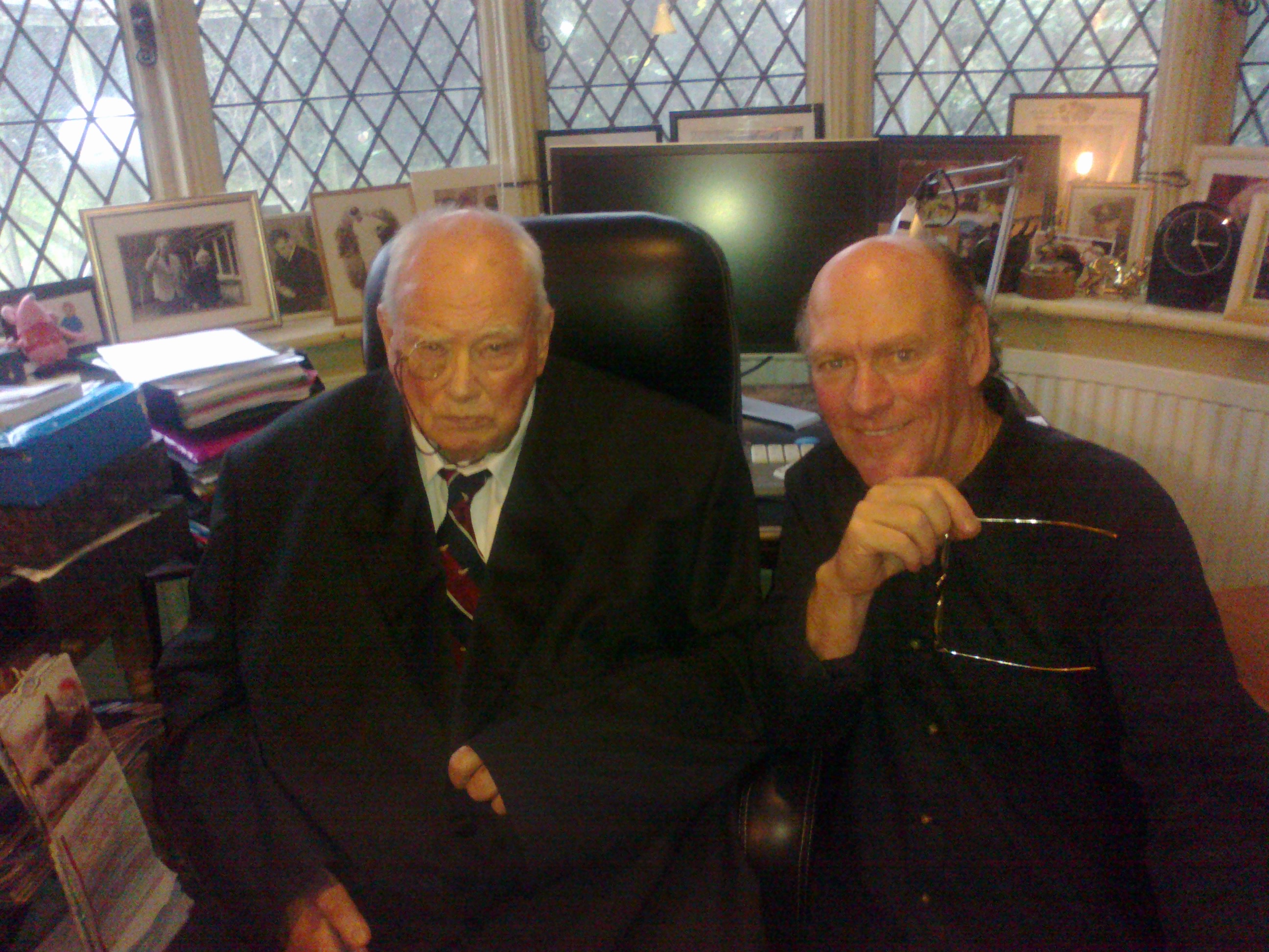 Sir Patrick Moore and Randall Perry at Patrick's home in Selsea, UK.