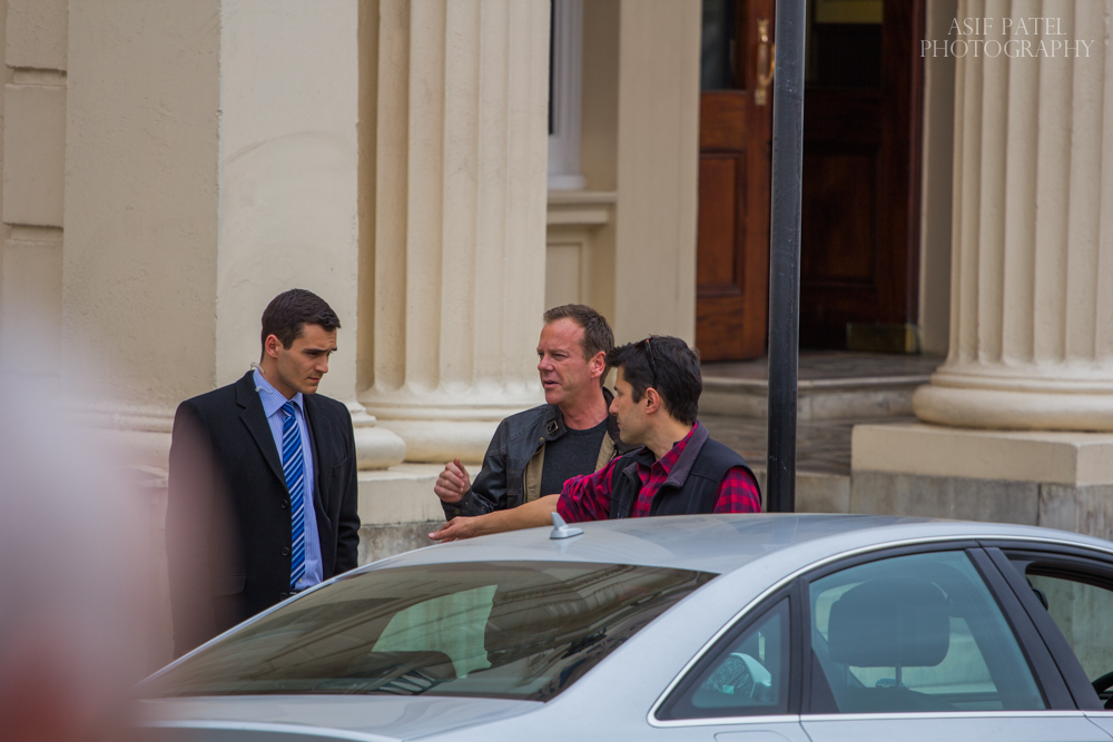 Blocking the scene with Kiefer Sutherland and Omar Madha on the set of 24:LAD.