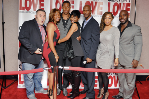 Jamie Campbell, Tamika Lewis, Aubrey Jillil Marquez, Princess-Alicia Rule, Will Adams, Tiffany Monique Higginbotham and Calvin Thomas on the red carpet at the Sex Ain't Love Premiere at the Chicago Icon Theater