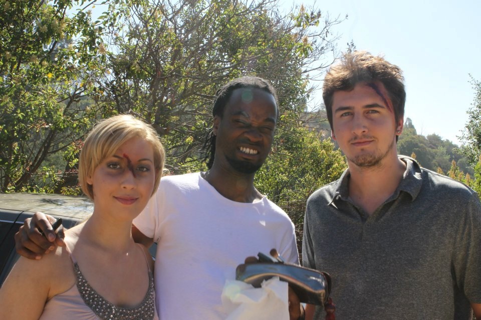 Kyrannio, Lashelle, and Jeff on the set of AMBULANCE.