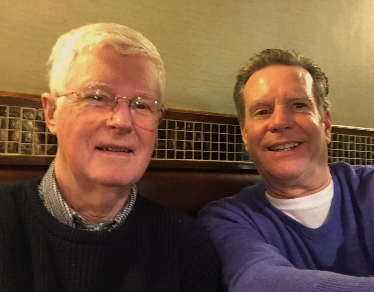 At dinner with longtime friend and mentor, Jesuit scholar, Patrick Samway, S.J.-- March 19, 2015.