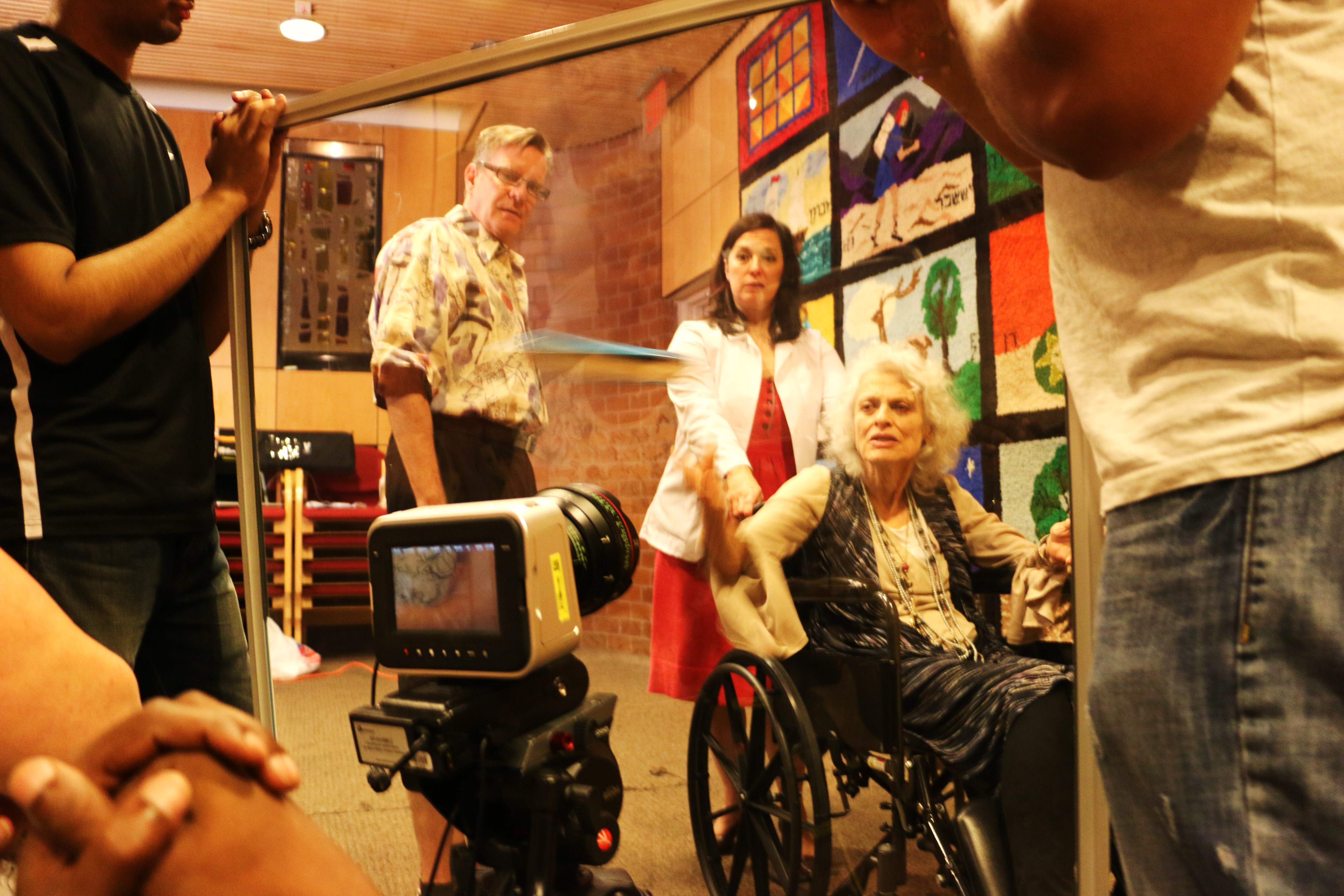 Judith Roberts throwing the book at the plexiglass, signaling the end of filming. Sept. 12, 2014.