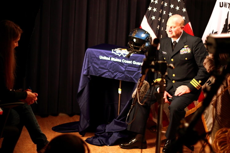 The production team setting up for their interview with Commander Dave Johnston of the U.S. Coast Guard at Coast Guard Headquarters in Washington D.C.