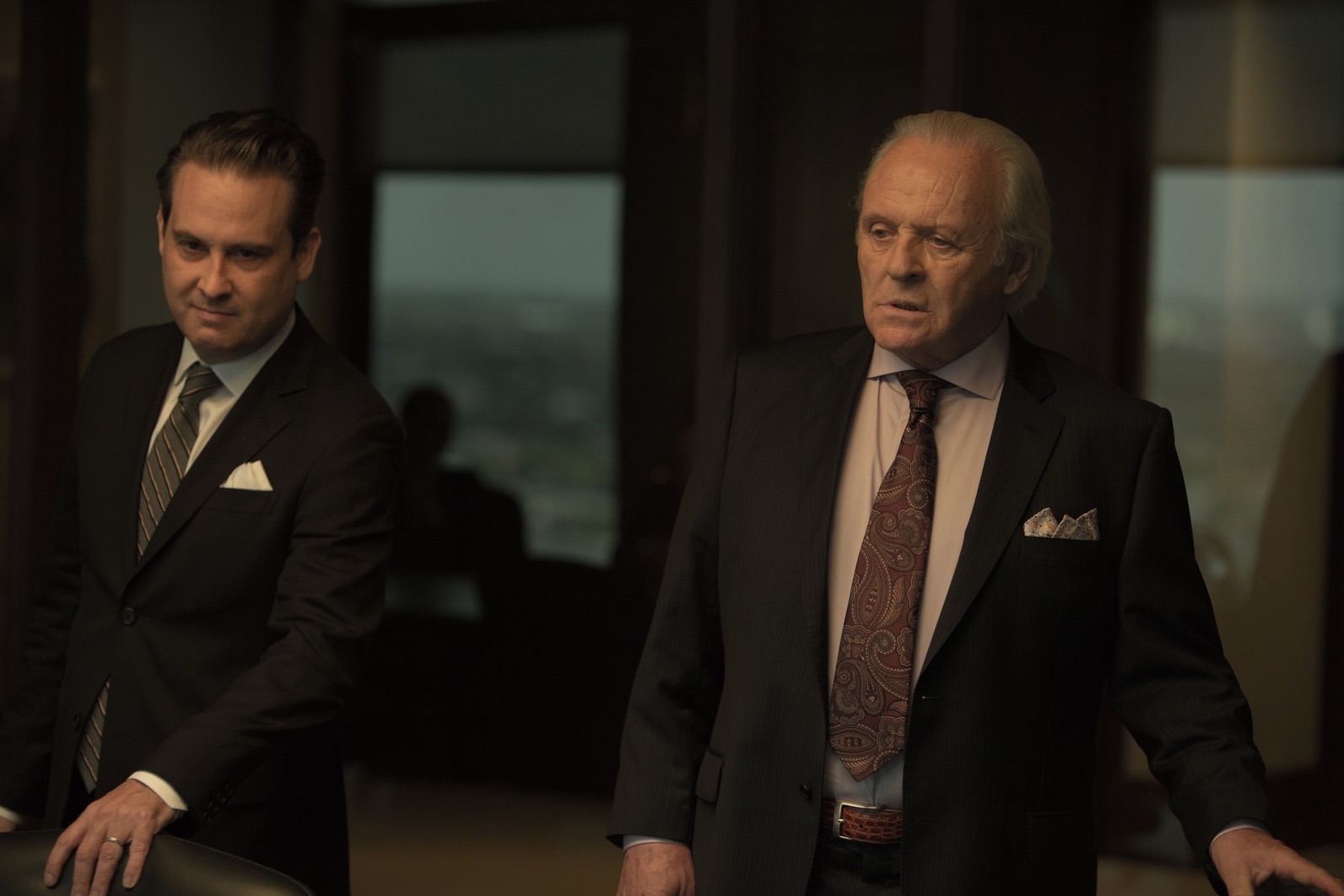 As Jake Coburn in Beyond Deceit with costar Anthony Hopkins