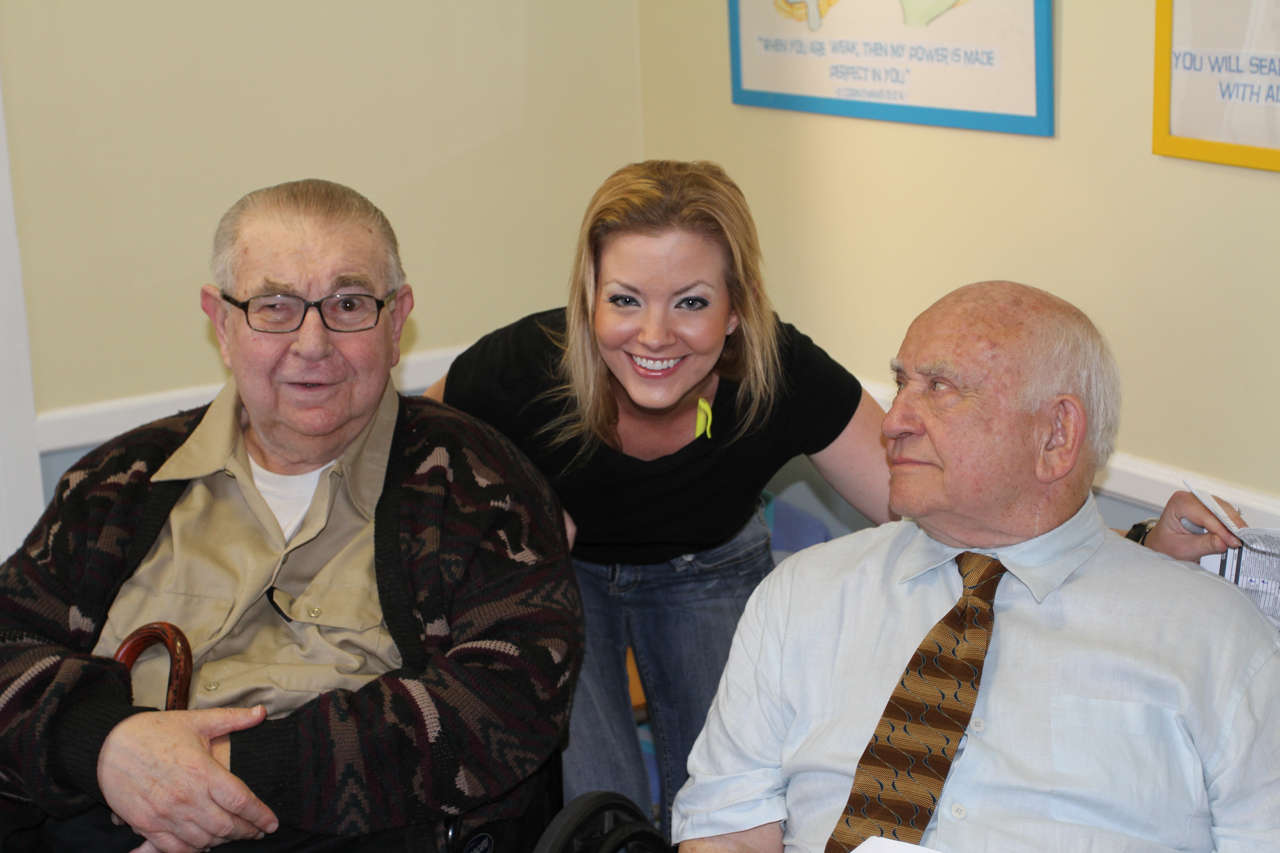 Jessica joking with Marvin Kaplan and Ed Asner on set