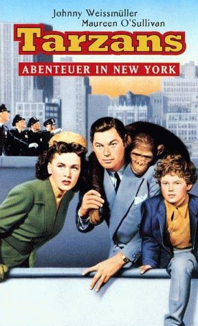 Maureen O'Sullivan, Johnny Sheffield and Johnny Weissmuller in Tarzan's New York Adventure (1942)