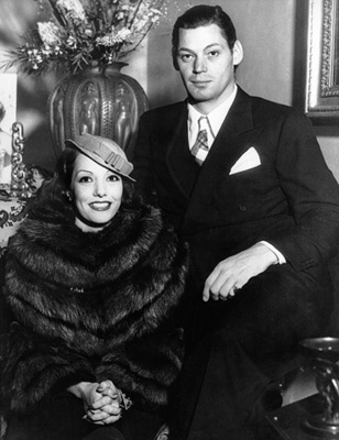 Johnny Weissmuller and Lupe Velez at the Mexican actress' home in Los Angeles, October 8th, just before they made a hurried trip to Las Vegas, Nevada, before dawn, obtained a marriage license and then returned to Los Angeles, denying that they had been married 10-11-1933