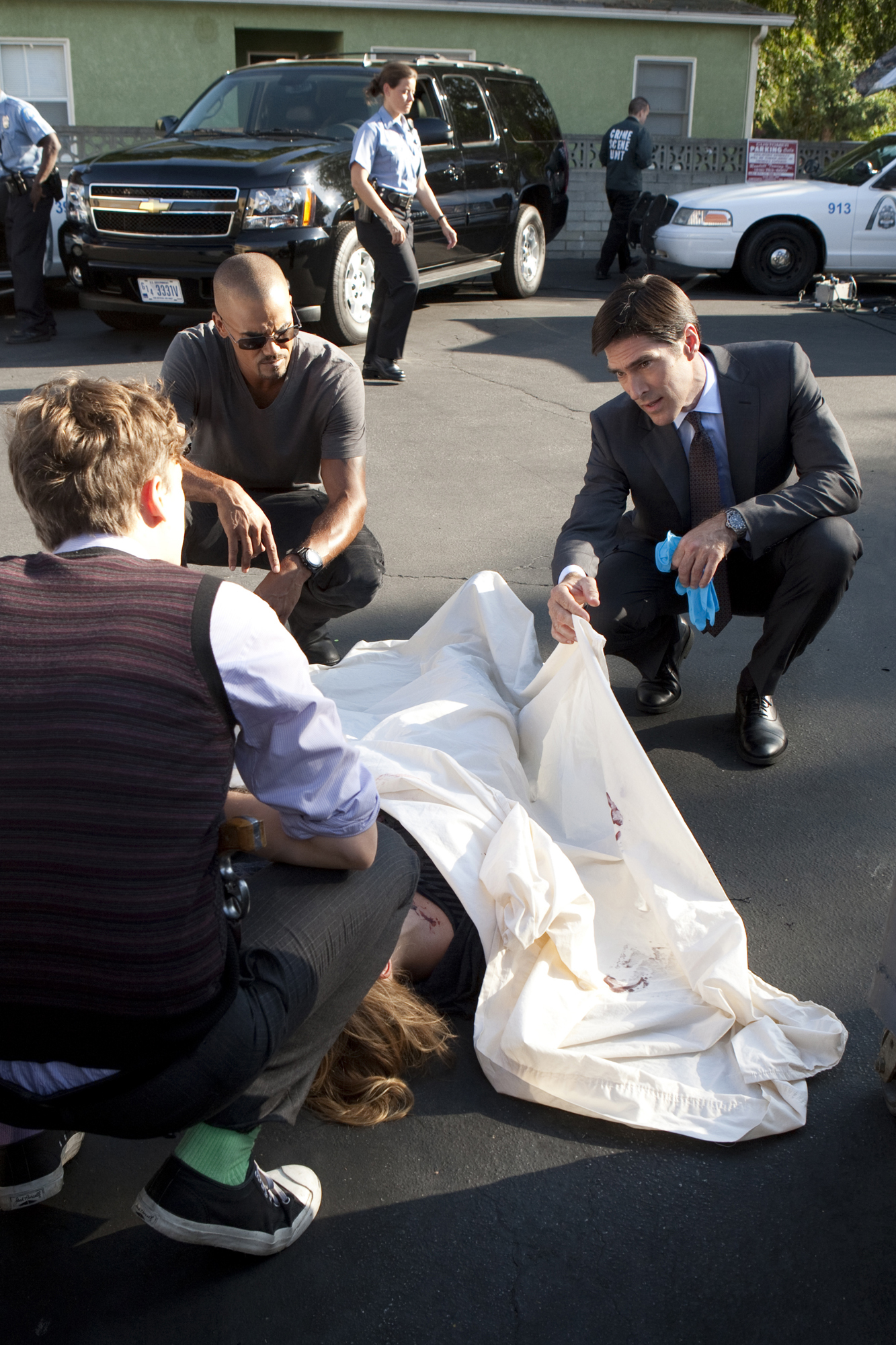 Still of Thomas Gibson, Shemar Moore and Matthew Gray Gubler in Nusikalstami protai (2005)