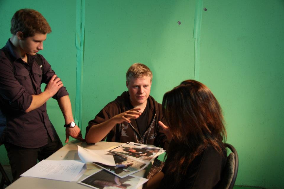 JD working with actors on greenscreen - Left to right: Artem Valchkov & Sara Ugljesic - for short film