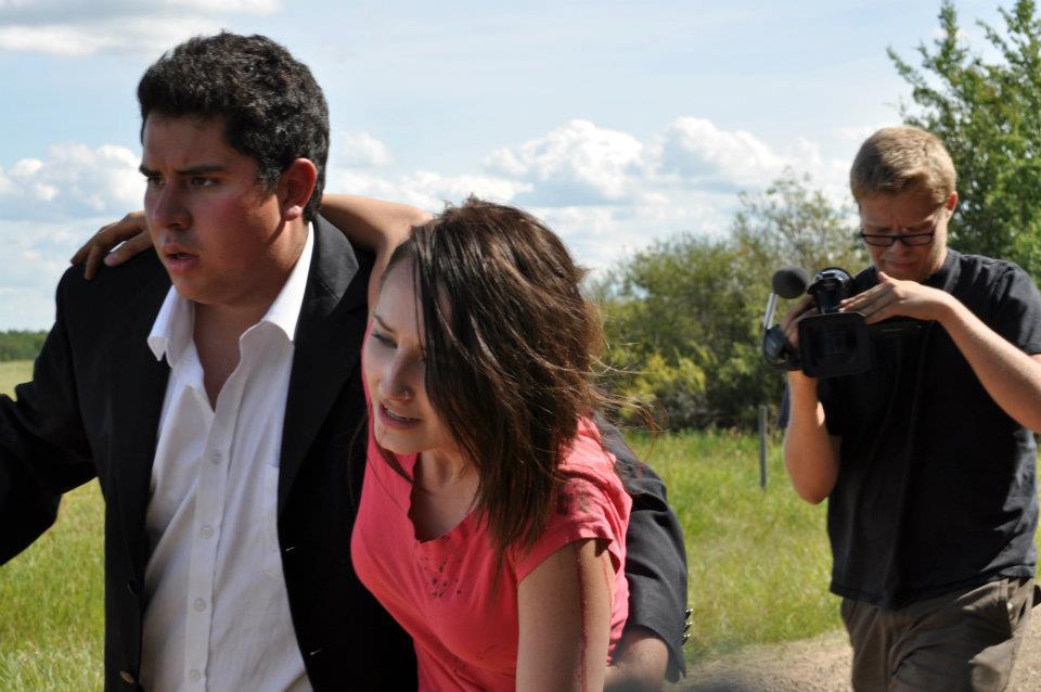 Left to right: Logan Boon, Leanna Viinikka, & JD Buzz on location for feature film 'Incursion'